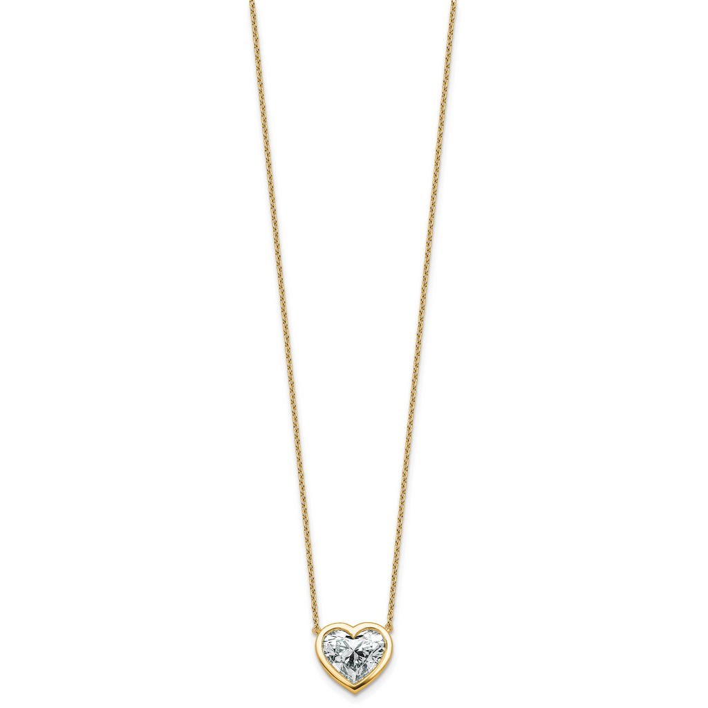 14k 4 carat Certified Lab Grown Diamond VS+ F+ Heart Complete 18 inch Bezel Set Solitaire Necklace