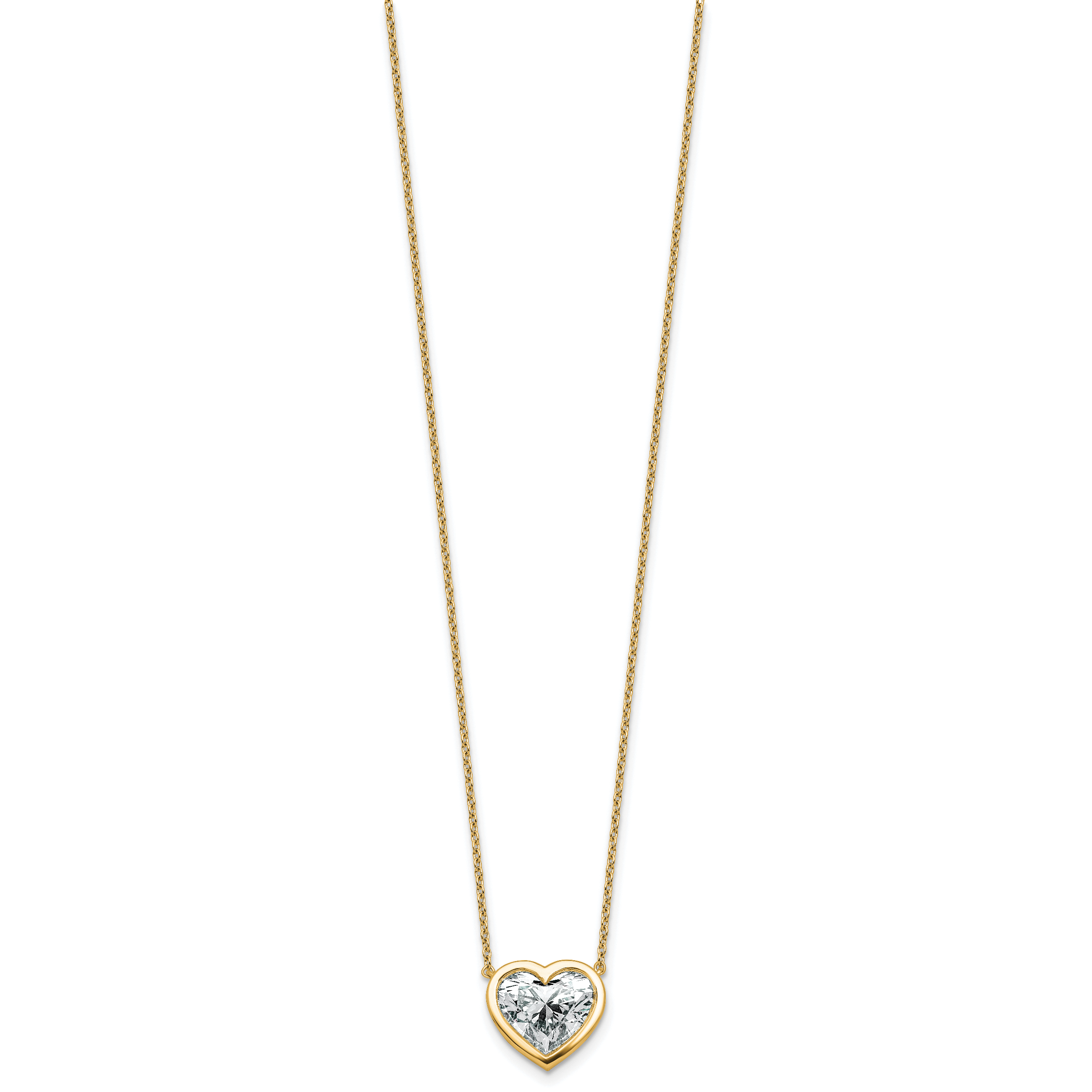 14k 4 carat Certified Lab Grown Diamond VS+ F+ Heart Complete 18 inch Bezel Set Solitaire Necklace
