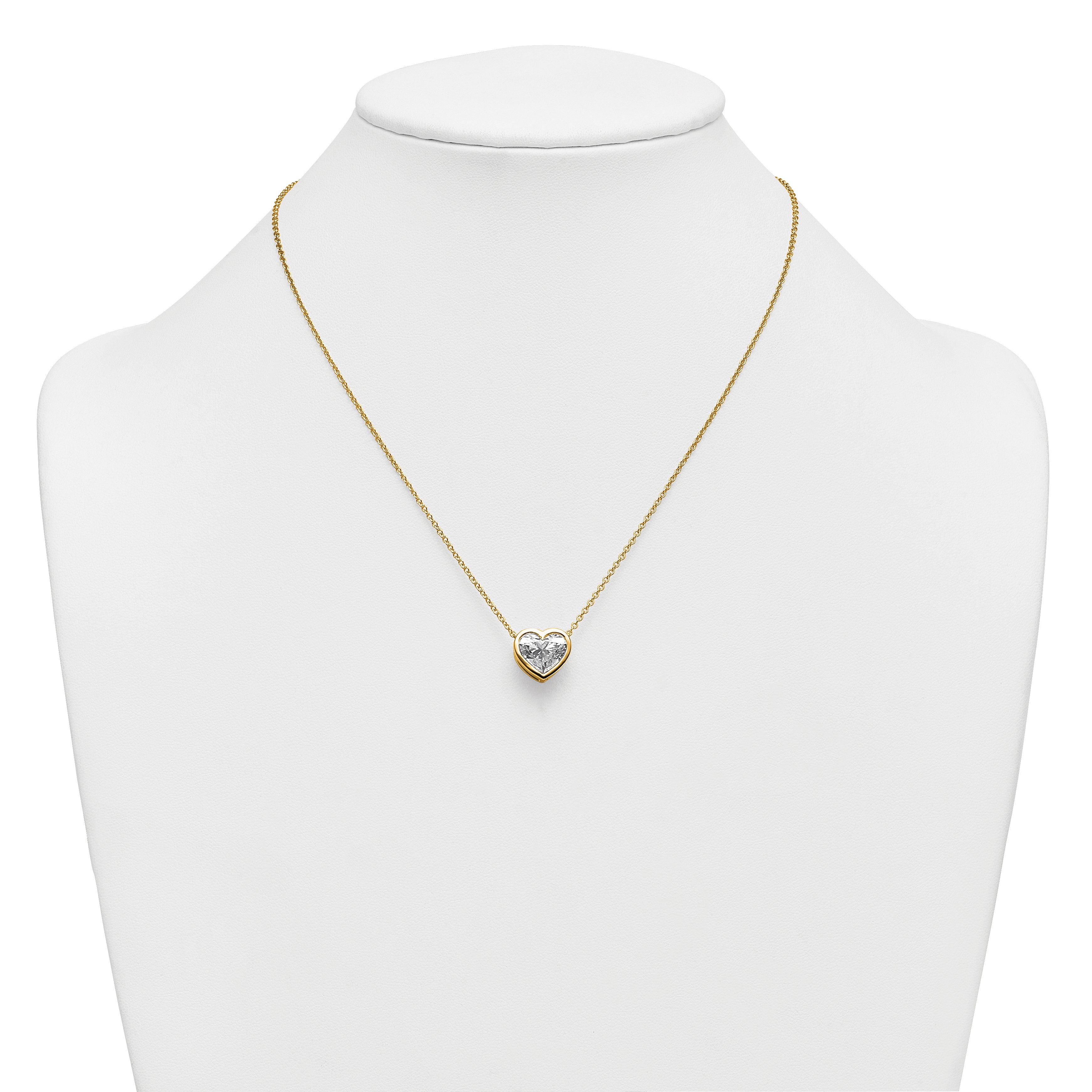 14k 4 carat Certified Lab Grown Diamond VS+ F+ Heart Complete 18 inch Bezel Set Solitaire Necklace