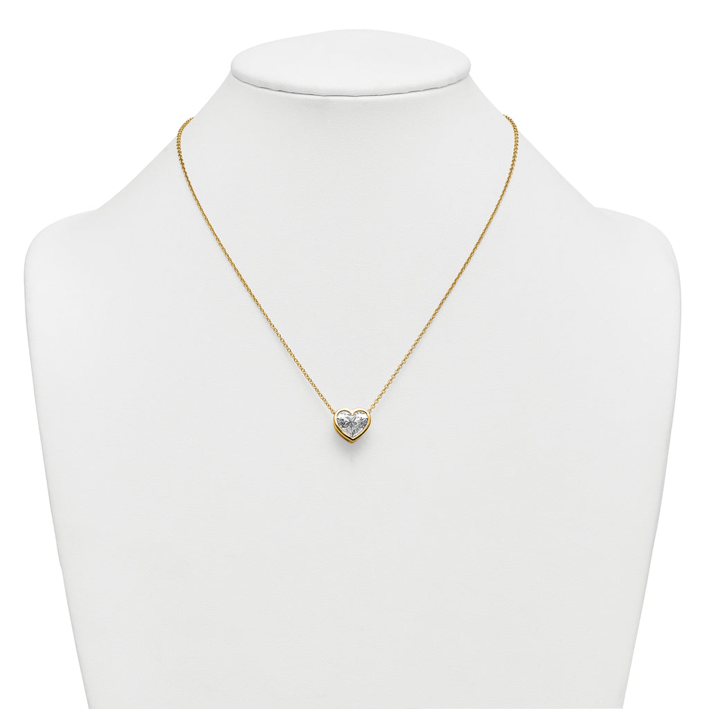 14k 4 carat Certified Lab Grown Diamond VS+ F+ Heart Complete 18 inch Bezel Set Solitaire Necklace