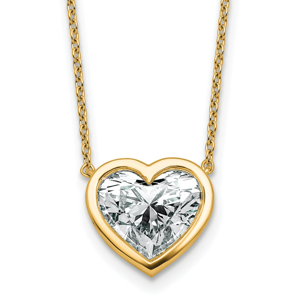 14k 4 carat Certified Lab Grown Diamond VS+ F+ Heart Complete 18 inch Bezel Set Solitaire Necklace