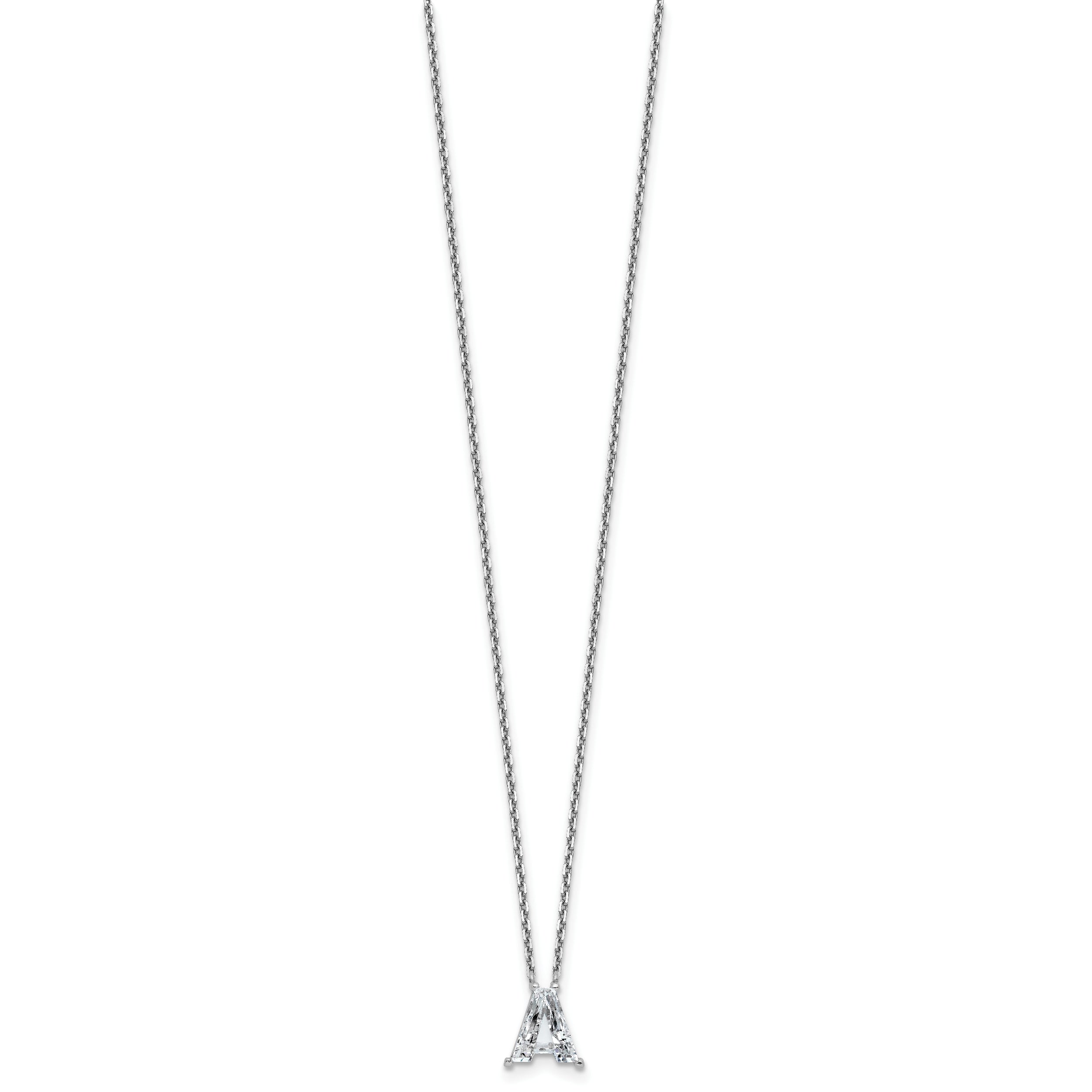 14k White Gold 2 carat Lab Grown Diamond VS+ F+ Complete Letter A Single Stone 18 inch Initial Necklace