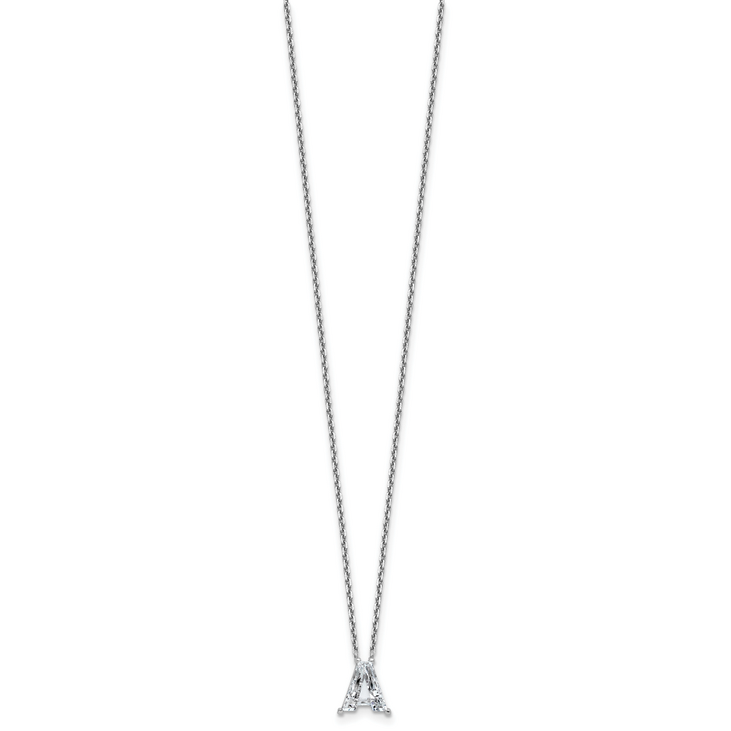 14k White Gold 2 carat Lab Grown Diamond VS+ F+ Complete Letter A Single Stone 18 inch Initial Necklace