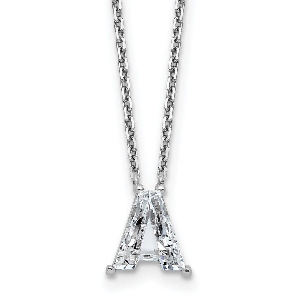 14k White Gold 2 carat Lab Grown Diamond VS+ F+ Complete Letter A Single Stone 18 inch Initial Necklace