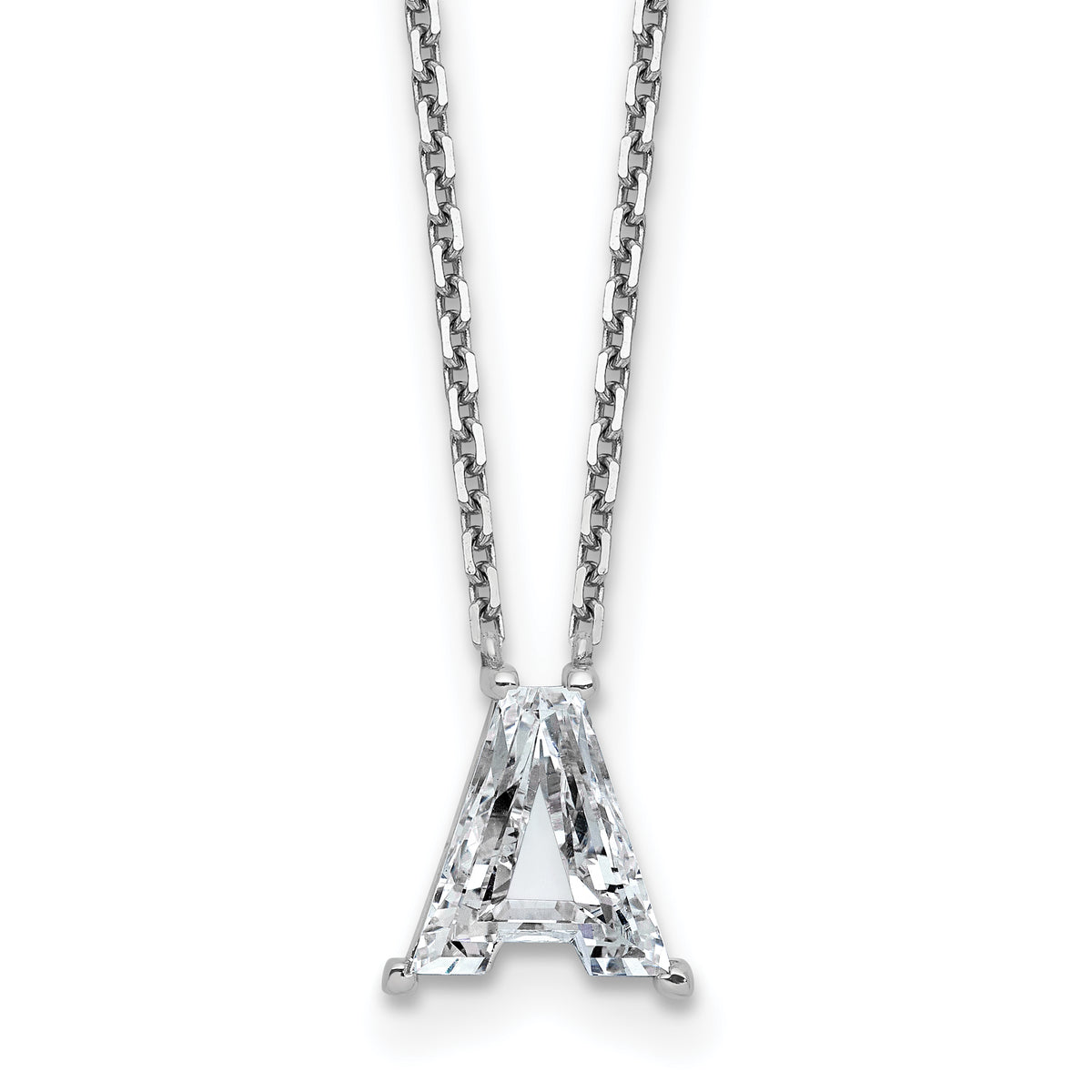 14k White Gold 2 carat Lab Grown Diamond VS+ F+ Complete Letter A Single Stone 18 inch Initial Necklace
