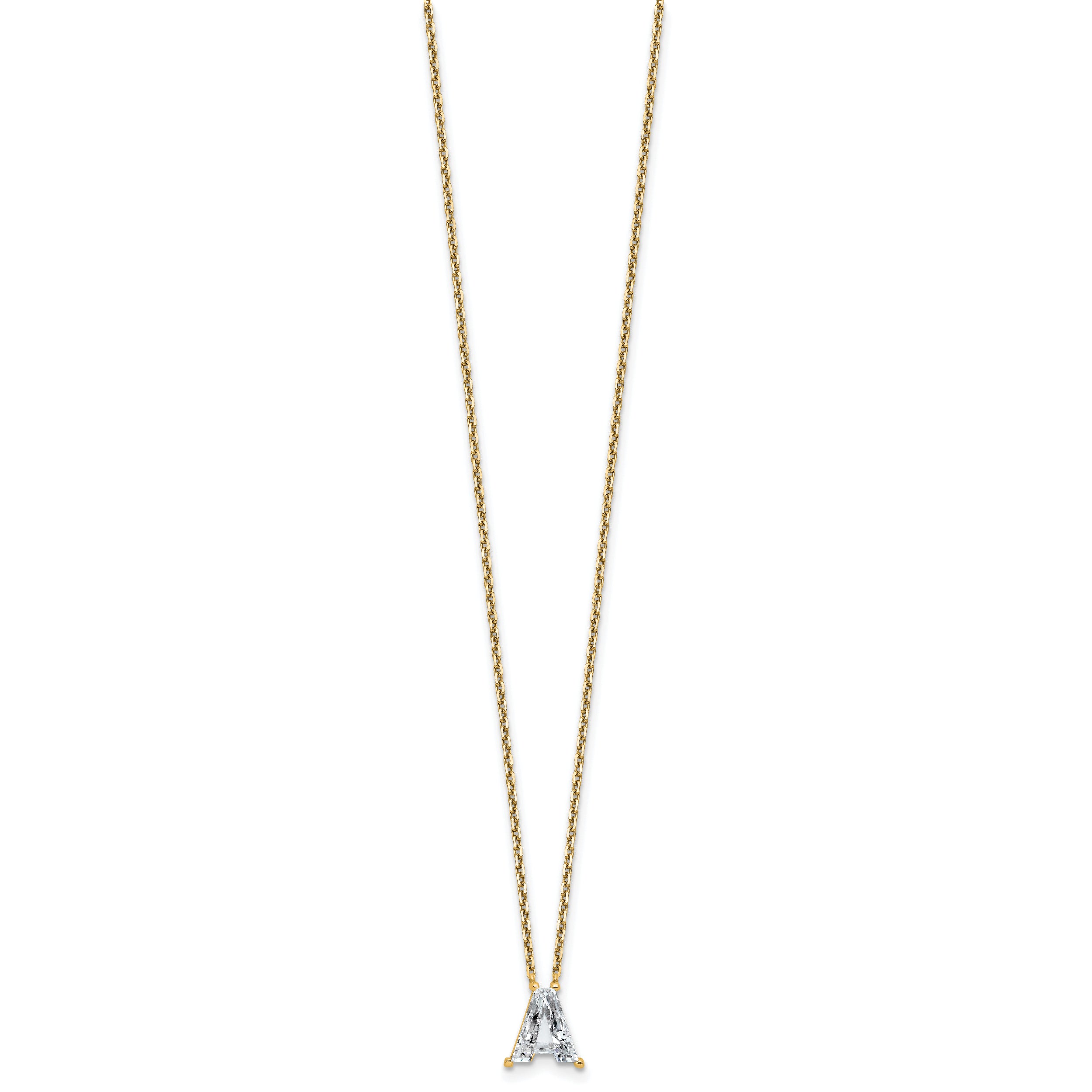 14k 2 carat Lab Grown Diamond VS+ F+ Complete Letter A Single Stone 18 inch Initial Necklace