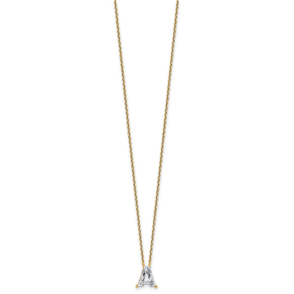 14k 2 carat Lab Grown Diamond VS+ F+ Complete Letter A Single Stone 18 inch Initial Necklace