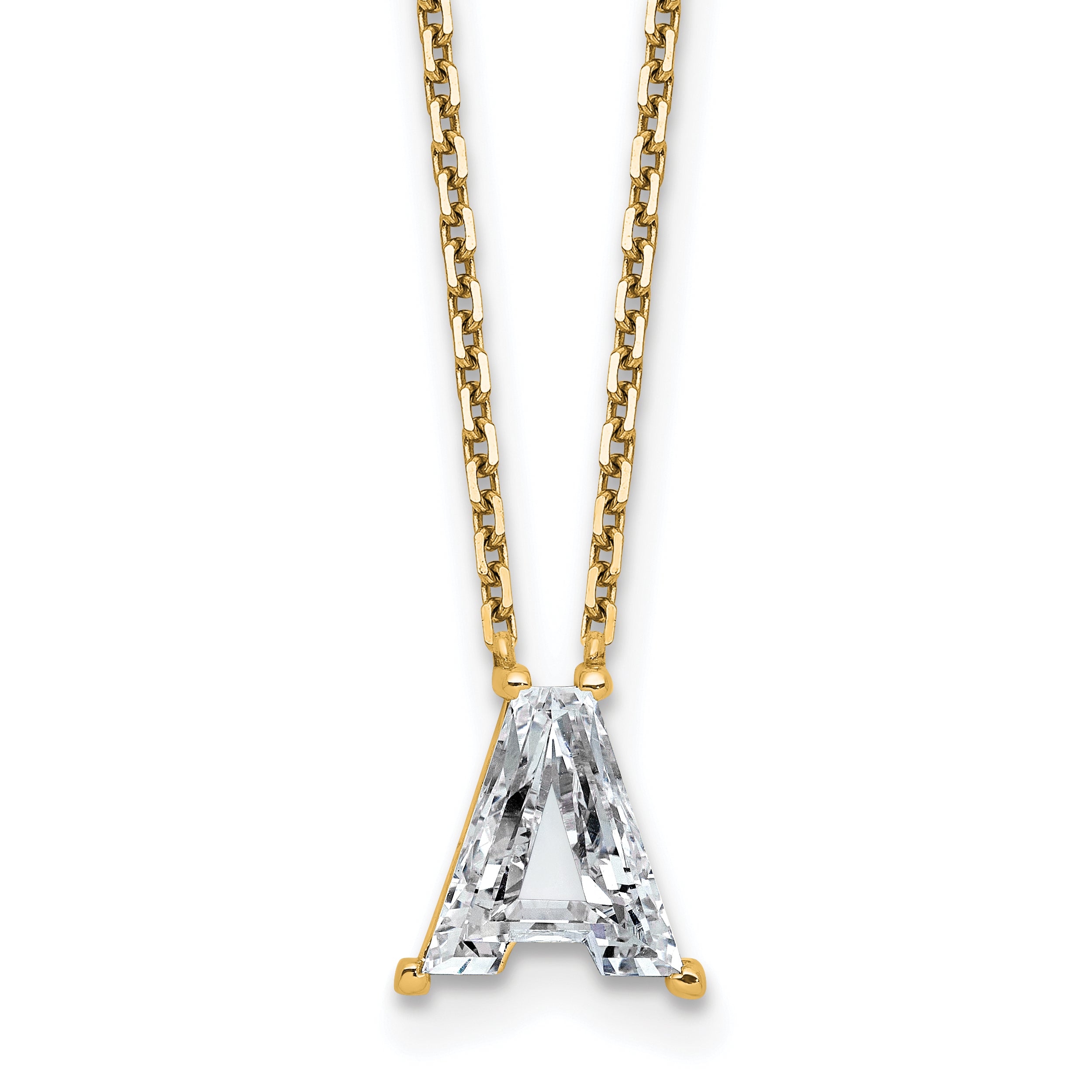 14k 2 carat Lab Grown Diamond VS+ F+ Complete Letter A Single Stone 18 inch Initial Necklace