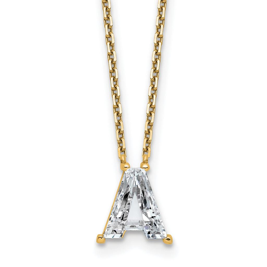 14k 2 carat Lab Grown Diamond VS+ F+ Complete Letter A Single Stone 18 inch Initial Necklace