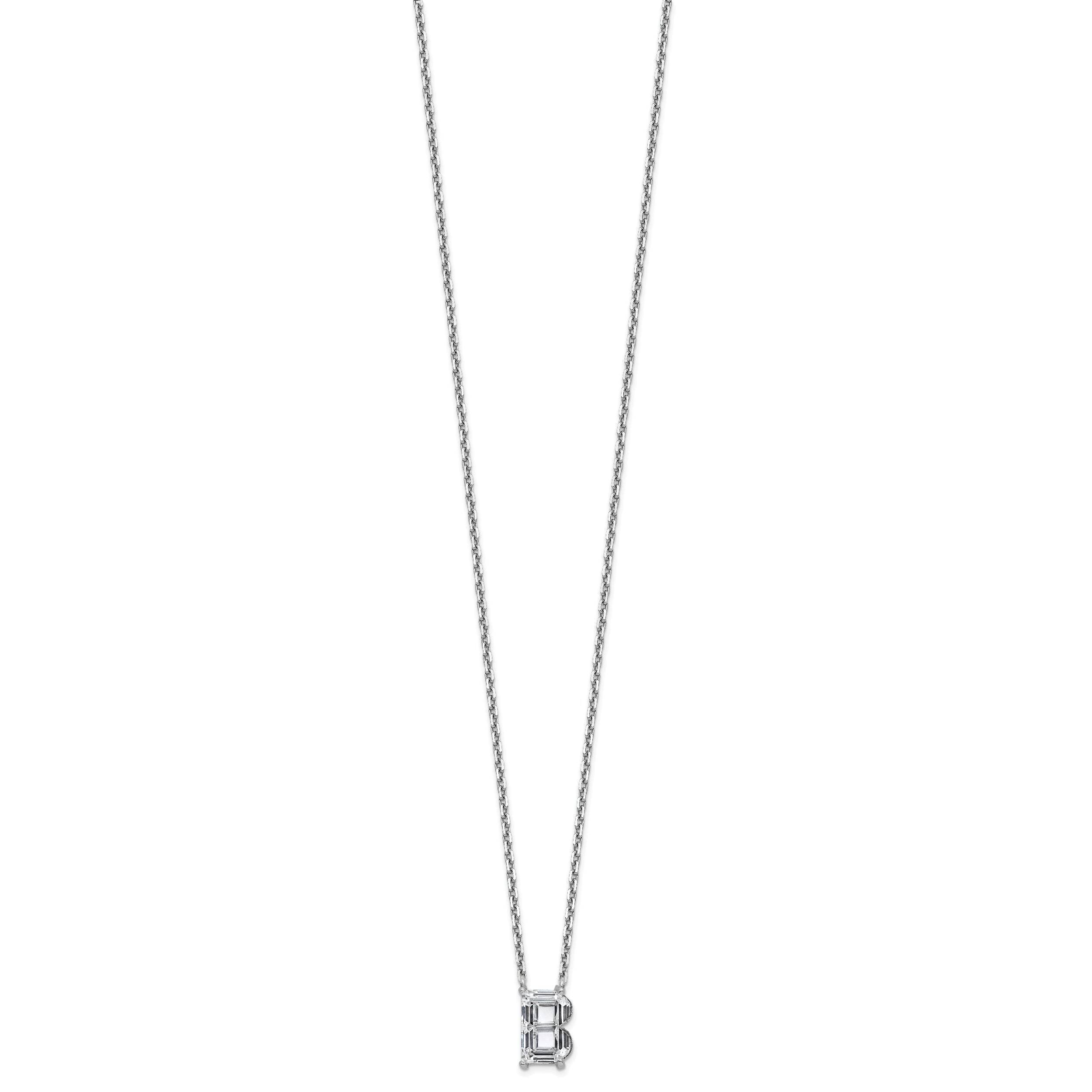 14k White Gold 2 carat Lab Grown Diamond VS+ F+ Complete Letter B Single Stone 18 inch Initial Necklace