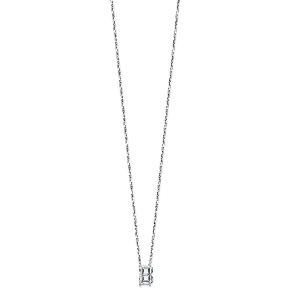 14k White Gold 2 carat Lab Grown Diamond VS+ F+ Complete Letter B Single Stone 18 inch Initial Necklace