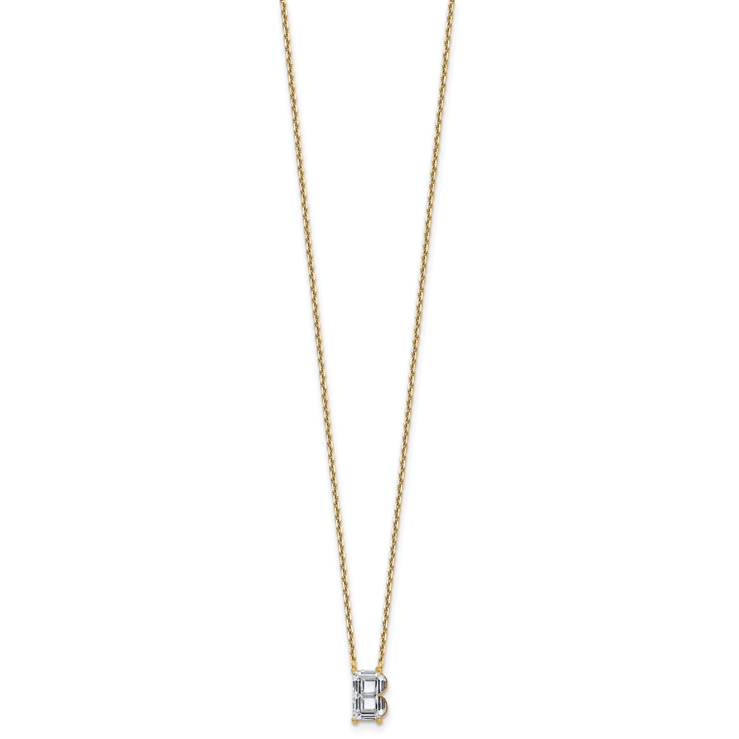 14k 2 carat Lab Grown Diamond VS+ F+ Complete Letter B Single Stone 18 inch Initial Necklace