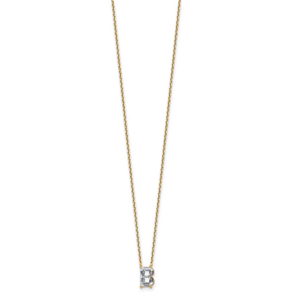 14k 2 carat Lab Grown Diamond VS+ F+ Complete Letter B Single Stone 18 inch Initial Necklace