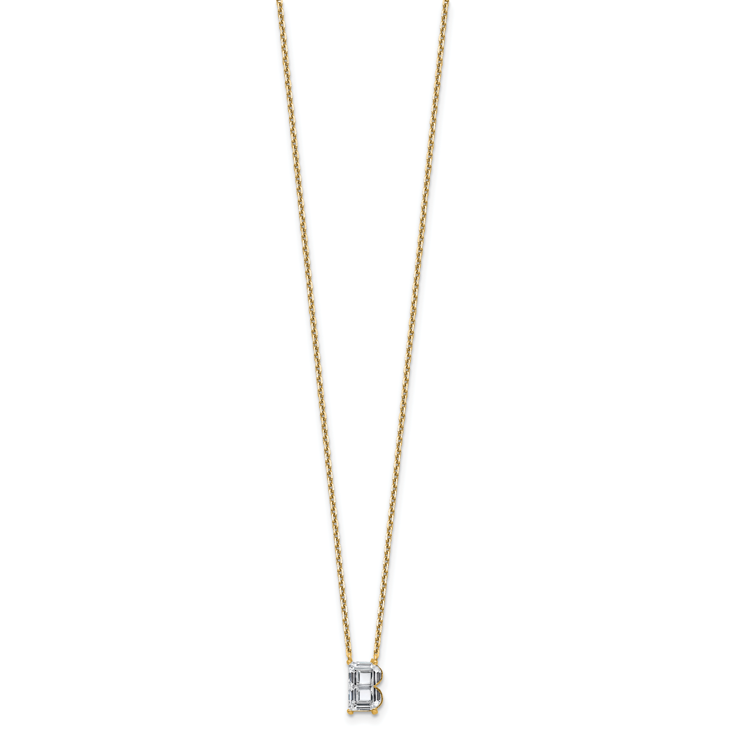 14k 2 carat Lab Grown Diamond VS+ F+ Complete Letter B Single Stone 18 inch Initial Necklace