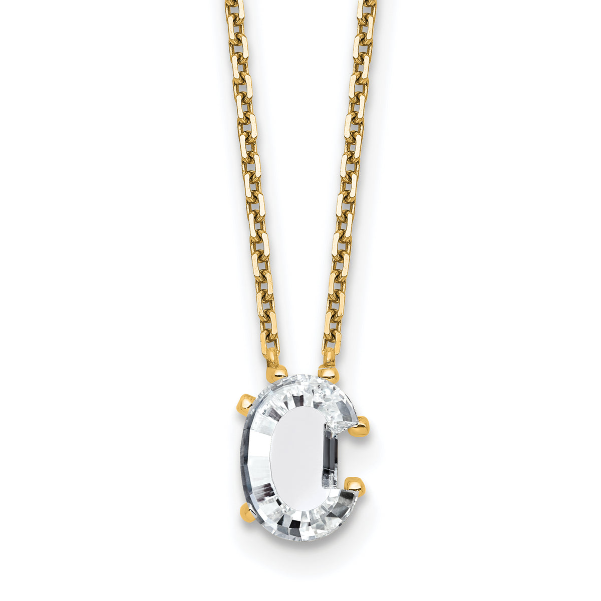 14k 1 3/4 carat Lab Grown Diamond VS+ F+ Complete Letter C Single Stone 18 inch Initial Necklace