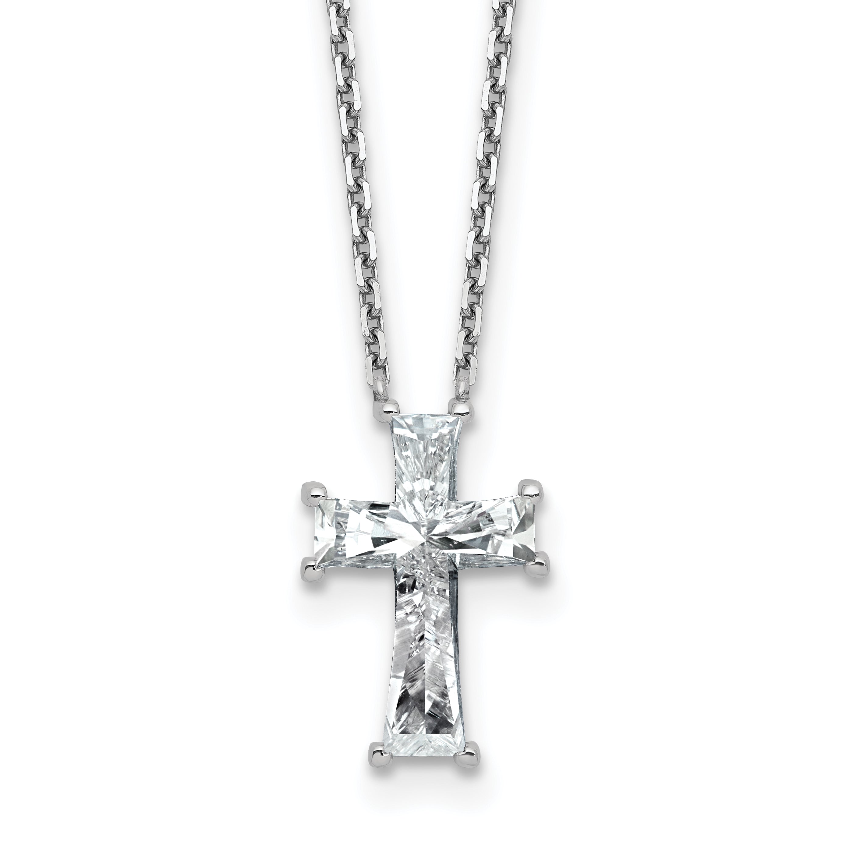 14k White Gold 3 3/4 carat Lab Grown Diamond VS+ F+ Single Stone Complete Cross 18 inch Necklace Main image