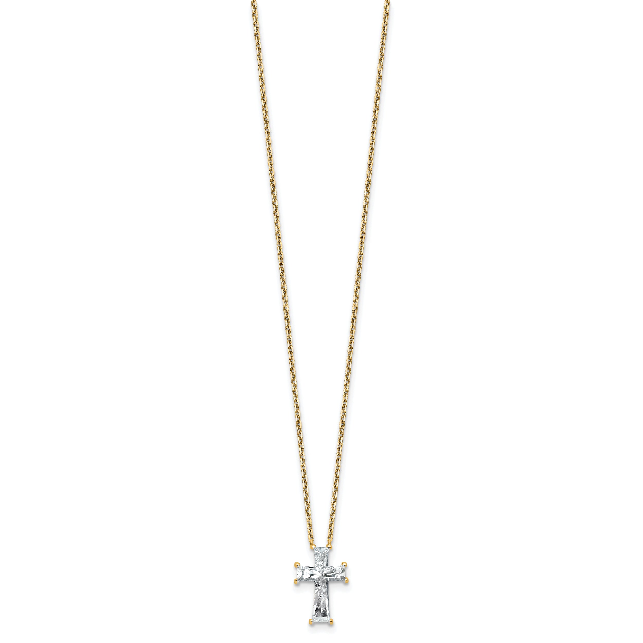 14k 3 3/4 carat Lab Grown Diamond VS+ F+ Single Stone Complete Cross 18 inch Necklace