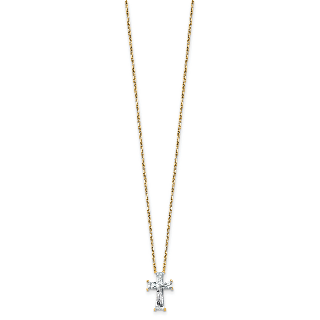 14k 3 3/4 carat Lab Grown Diamond VS+ F+ Single Stone Complete Cross 18 inch Necklace