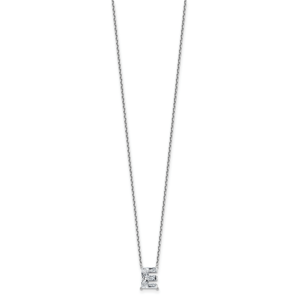14k White Gold 1 7/8 carat Lab Grown Diamond VS+ F+ Complete Letter C Single Stone 18 inch Initial Necklace