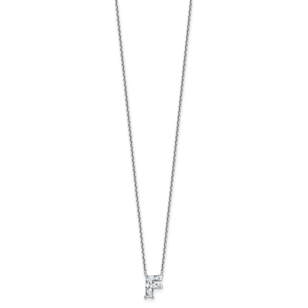 14k White Gold 1 1/2 carat Lab Grown Diamond VS+ F+ Complete Letter F Single Stone 18 inch Initial Necklace