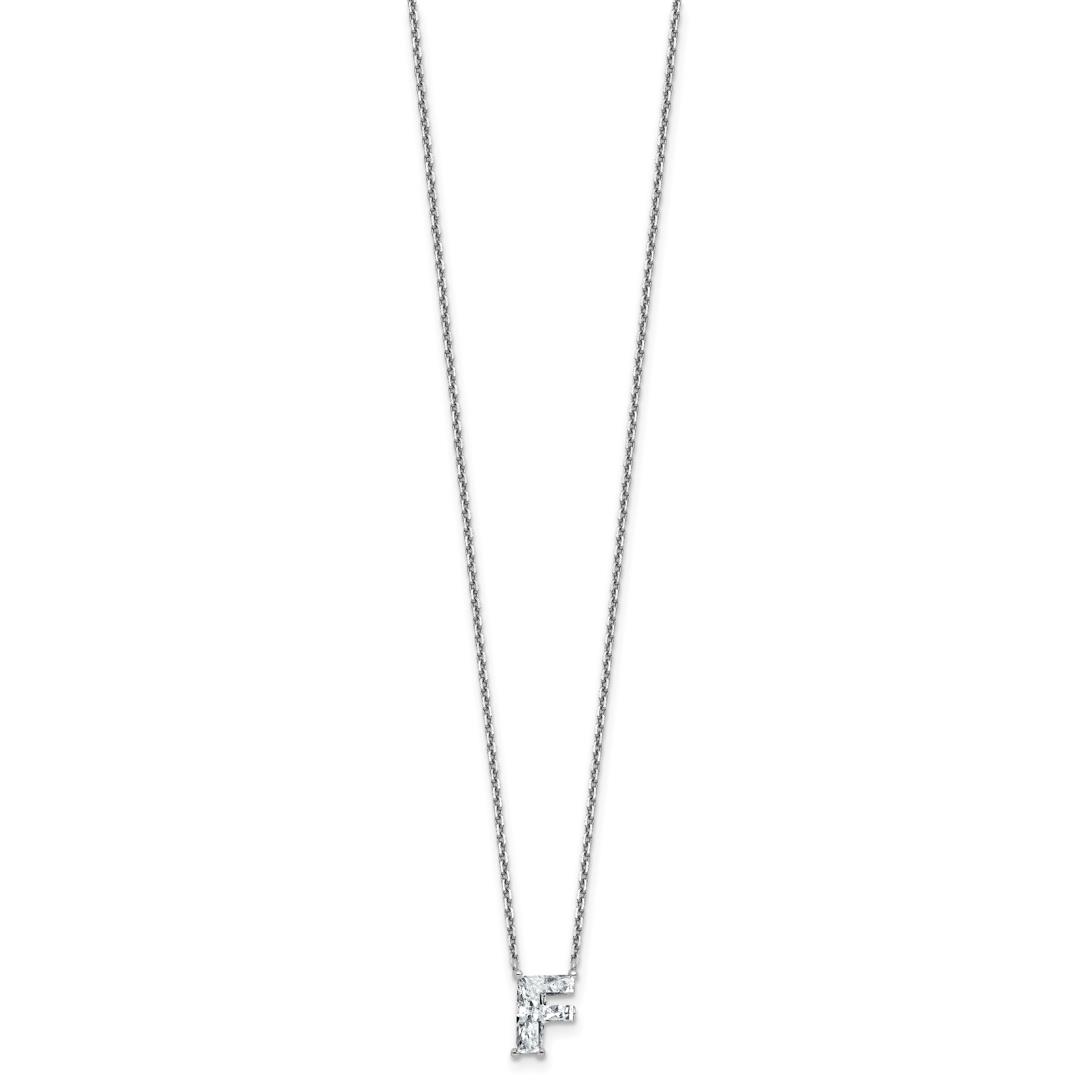 14k White Gold 1 1/2 carat Lab Grown Diamond VS+ F+ Complete Letter F Single Stone 18 inch Initial Necklace