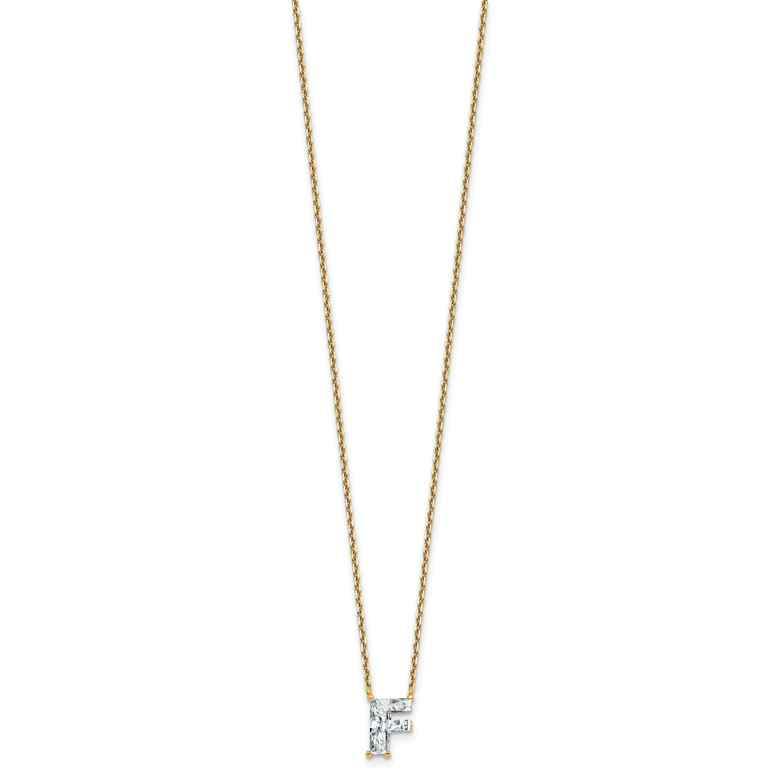 14k 1 1/2 carat Lab Grown Diamond VS+ F+ Complete Letter F Single Stone 18 inch Initial Necklace