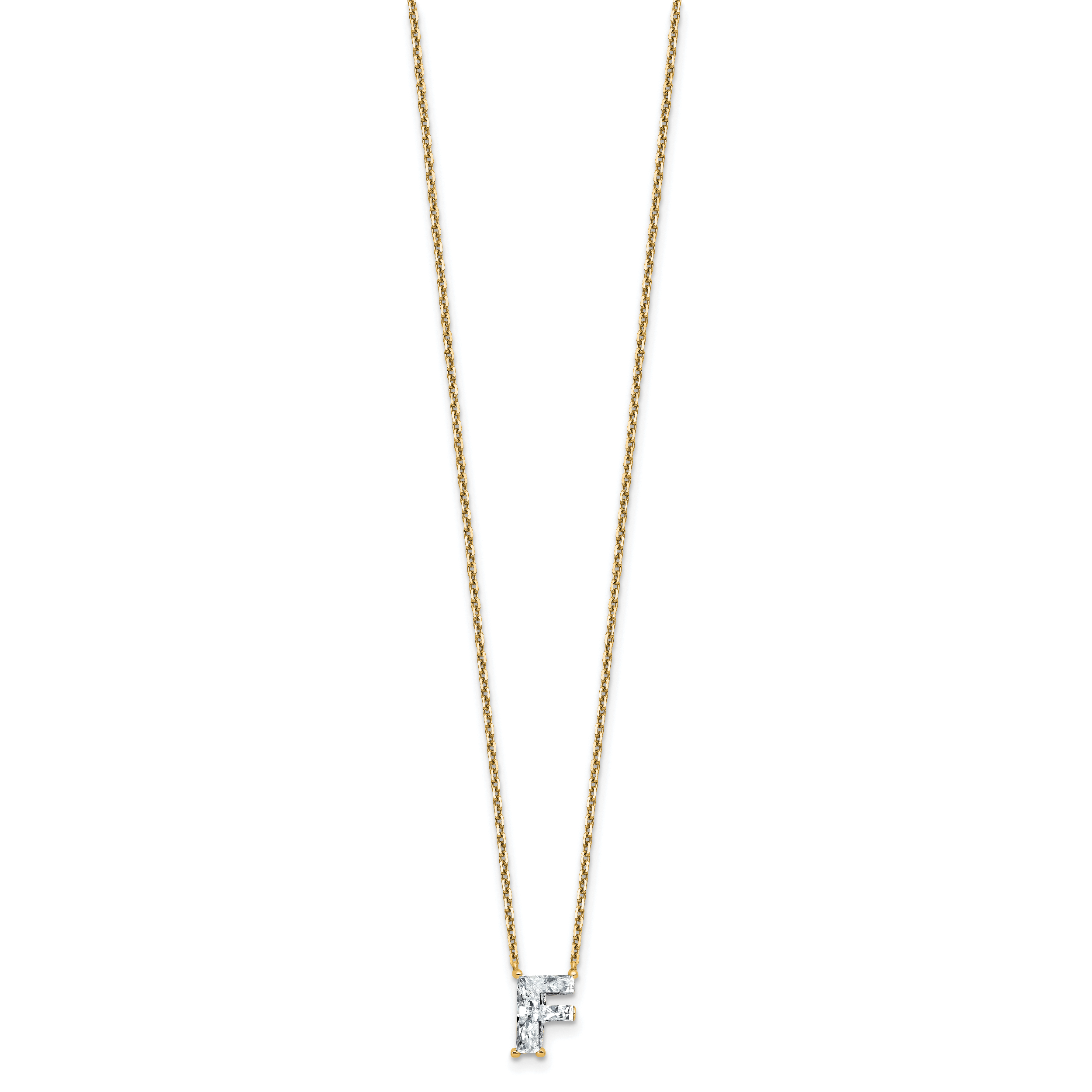 14k 1 1/2 carat Lab Grown Diamond VS+ F+ Complete Letter F Single Stone 18 inch Initial Necklace