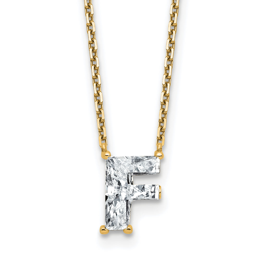 14k 1 1/2 carat Lab Grown Diamond VS+ F+ Complete Letter F Single Stone 18 inch Initial Necklace