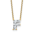 14k 1 1/2 carat Lab Grown Diamond VS+ F+ Complete Letter F Single Stone 18 inch Initial Necklace