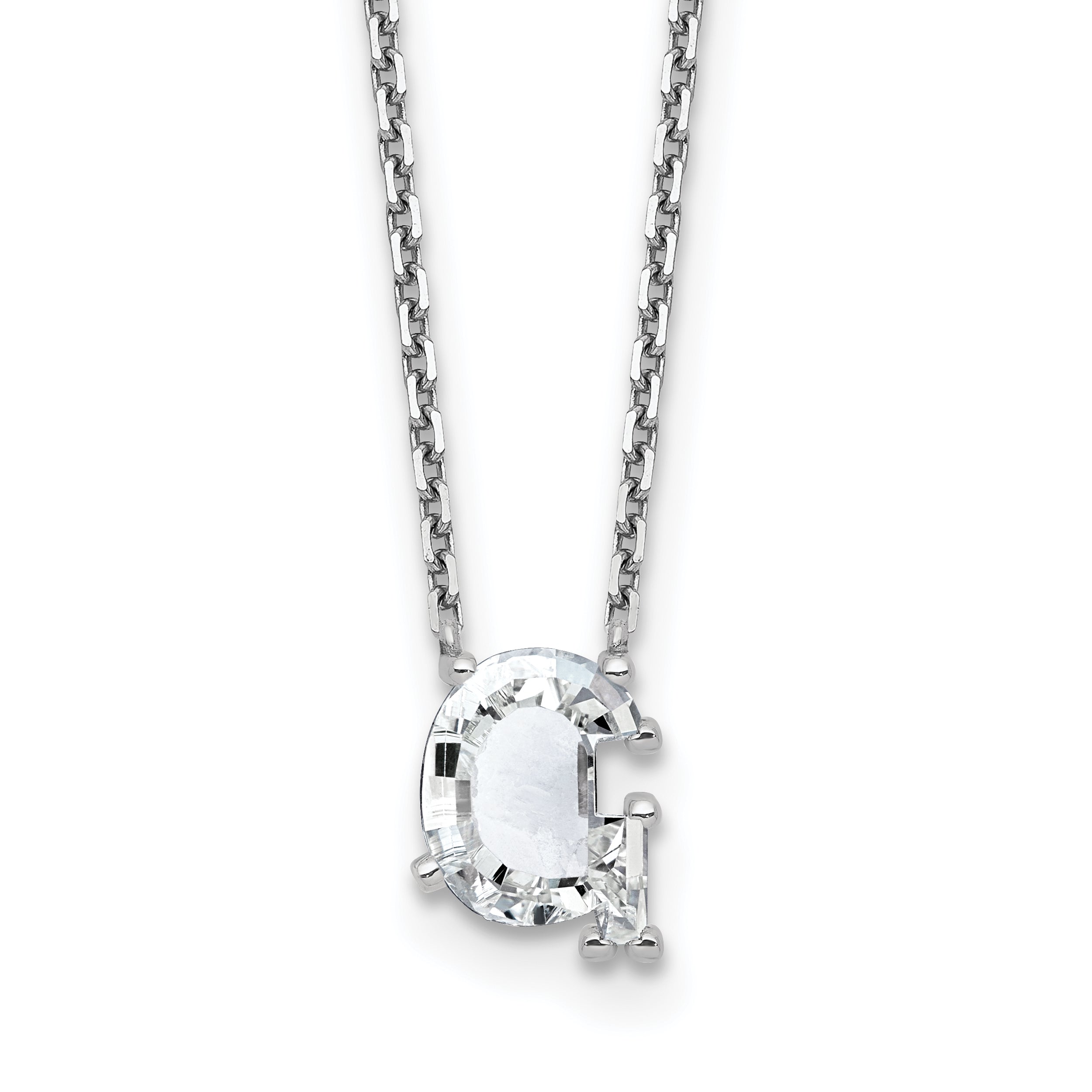 14k White Gold 2 1/4 carat Lab Grown Diamond VS+ F+ Complete Letter G Single Stone 18 inch Initial Necklace