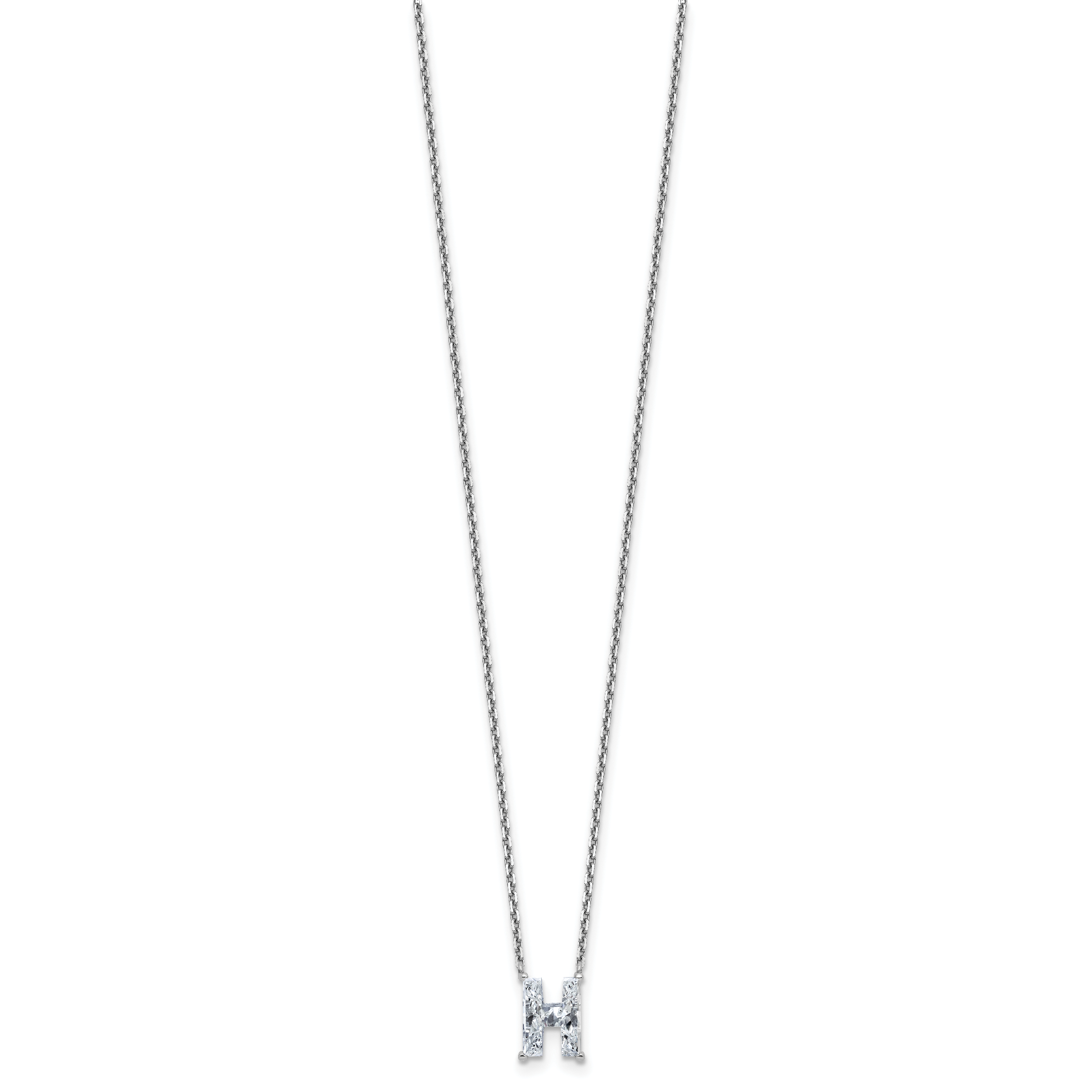 14k White Gold 1 3/4 carat Lab Grown Diamond VS+ F+ Complete Letter H Single Stone 18 inch Initial Necklace Secondary image