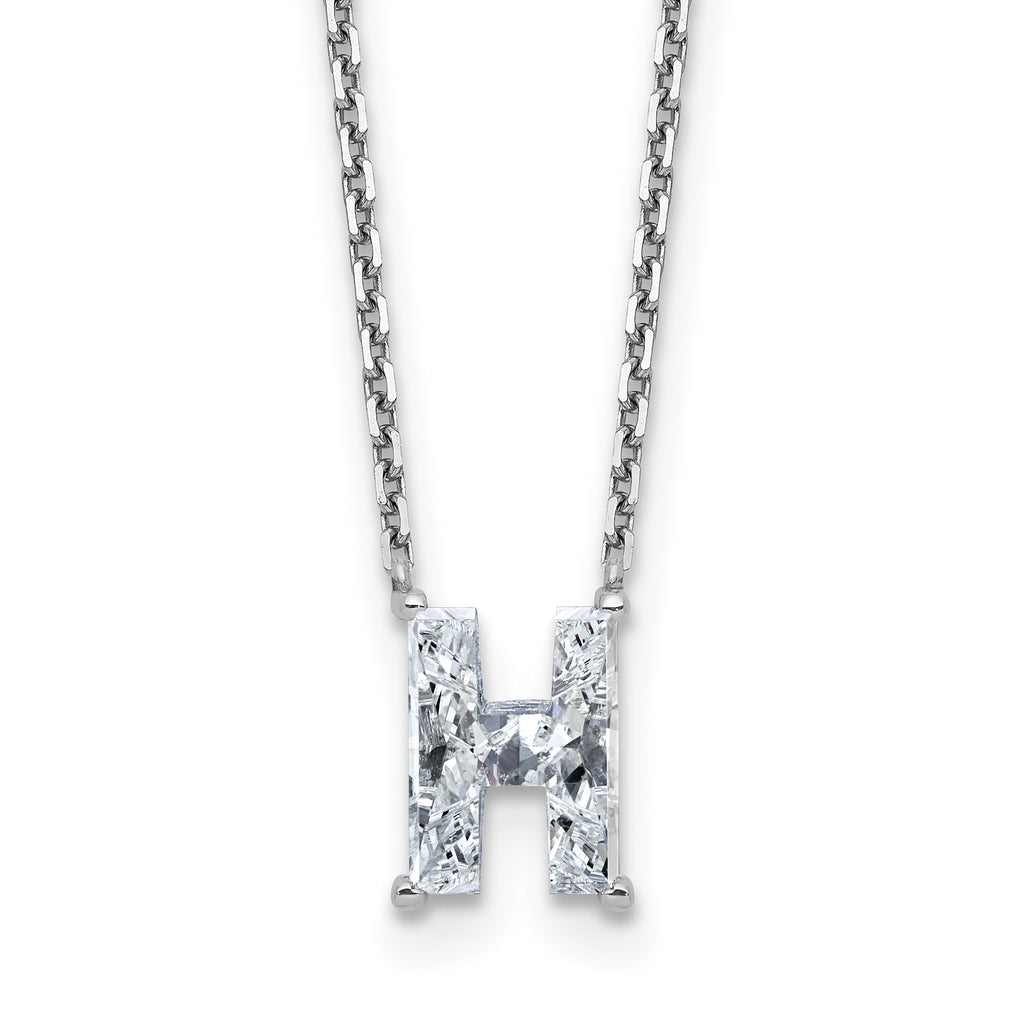 14k White Gold 1 3/4 carat Lab Grown Diamond VS+ F+ Complete Letter H Single Stone 18 inch Initial Necklace