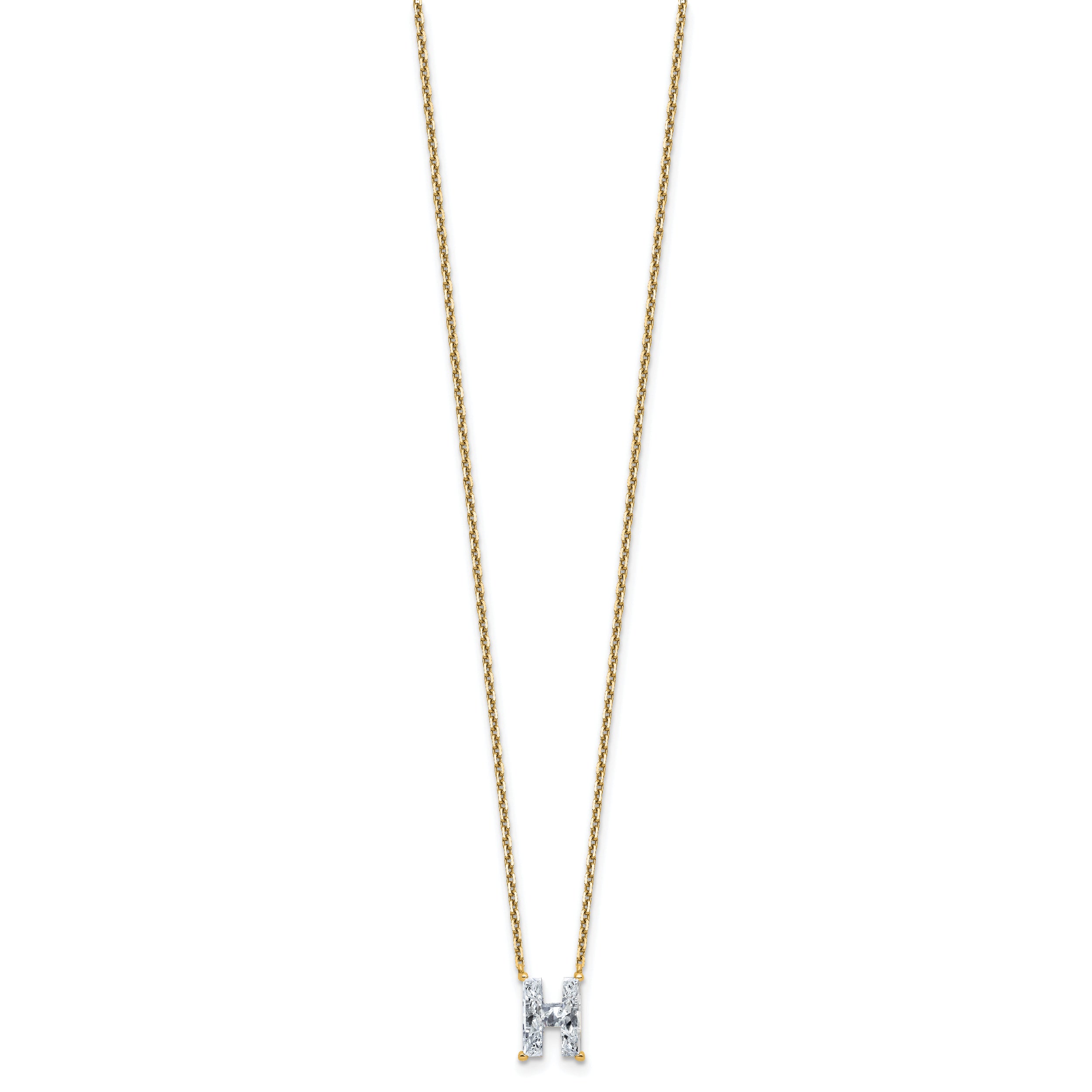 14k 1 3/4 carat Lab Grown Diamond VS+ F+ Complete Letter H Single Stone 18 inch Initial Necklace