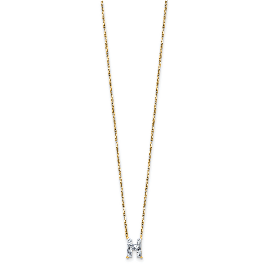 14k 1 3/4 carat Lab Grown Diamond VS+ F+ Complete Letter H Single Stone 18 inch Initial Necklace
