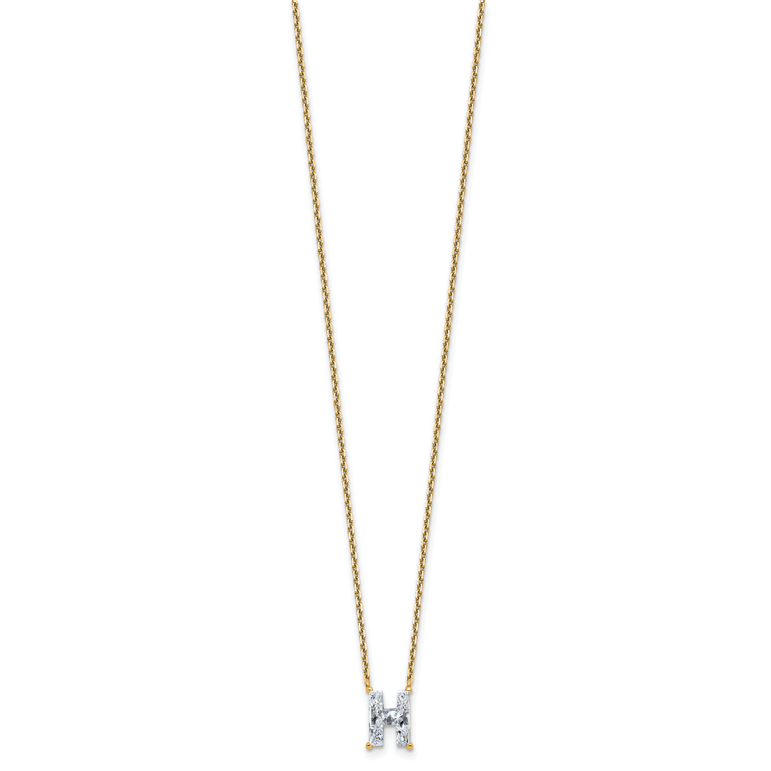 14k 1 3/4 carat Lab Grown Diamond VS+ F+ Complete Letter H Single Stone 18 inch Initial Necklace