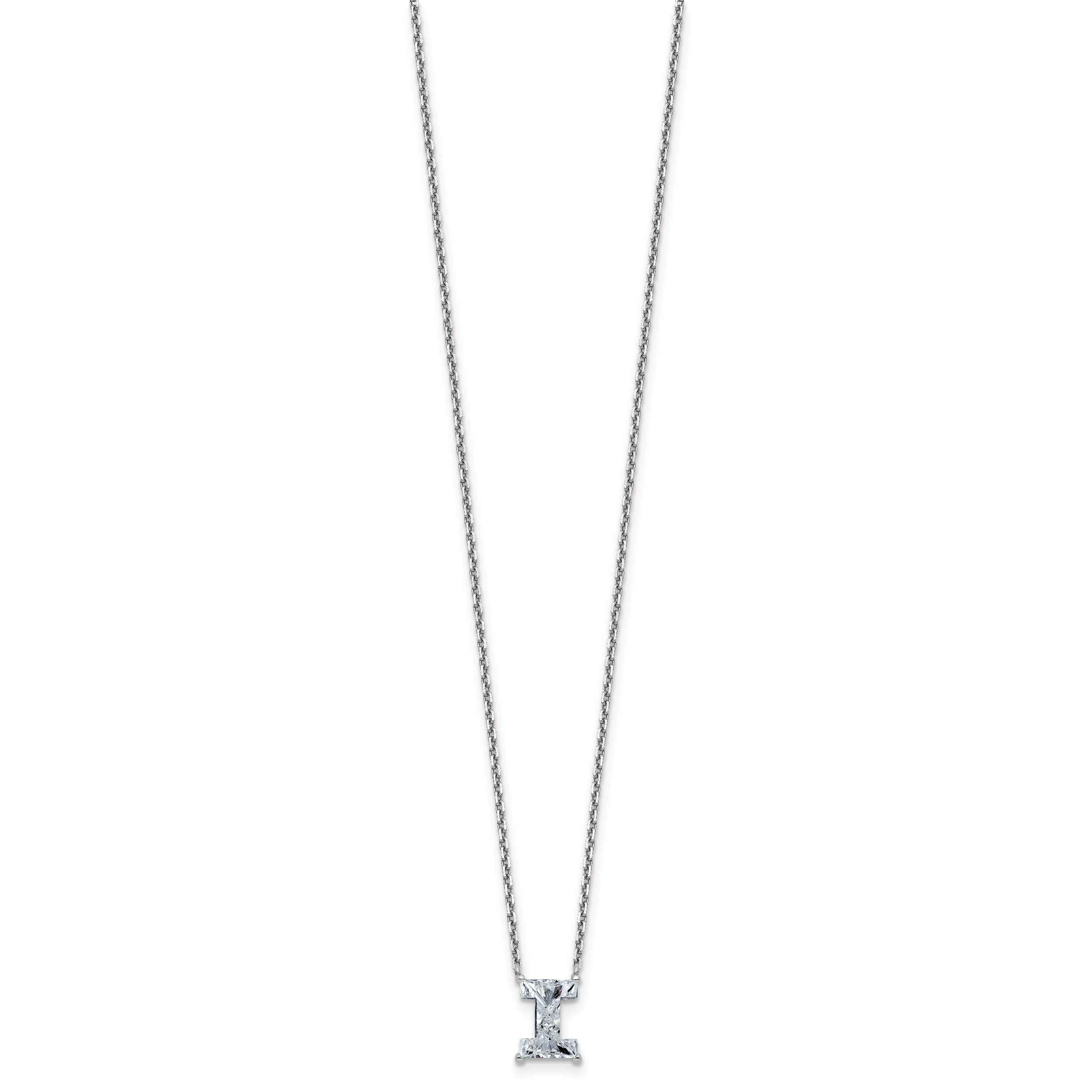 14k White Gold 1 3/4 carat Lab Grown Diamond VS+ F+ Complete Letter I Single Stone 18 inch Initial Necklace