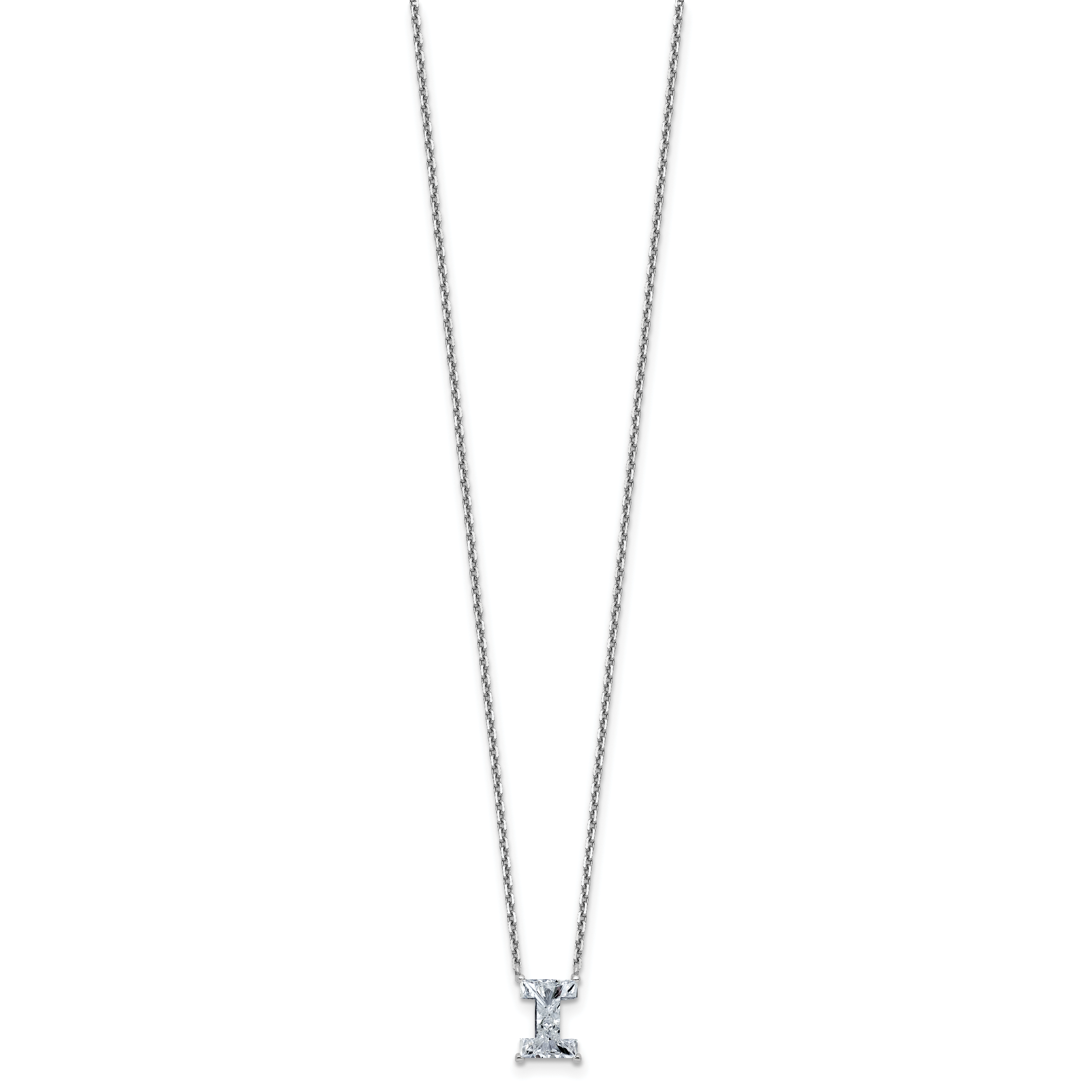 14k White Gold 1 3/4 carat Lab Grown Diamond VS+ F+ Complete Letter I Single Stone 18 inch Initial Necklace