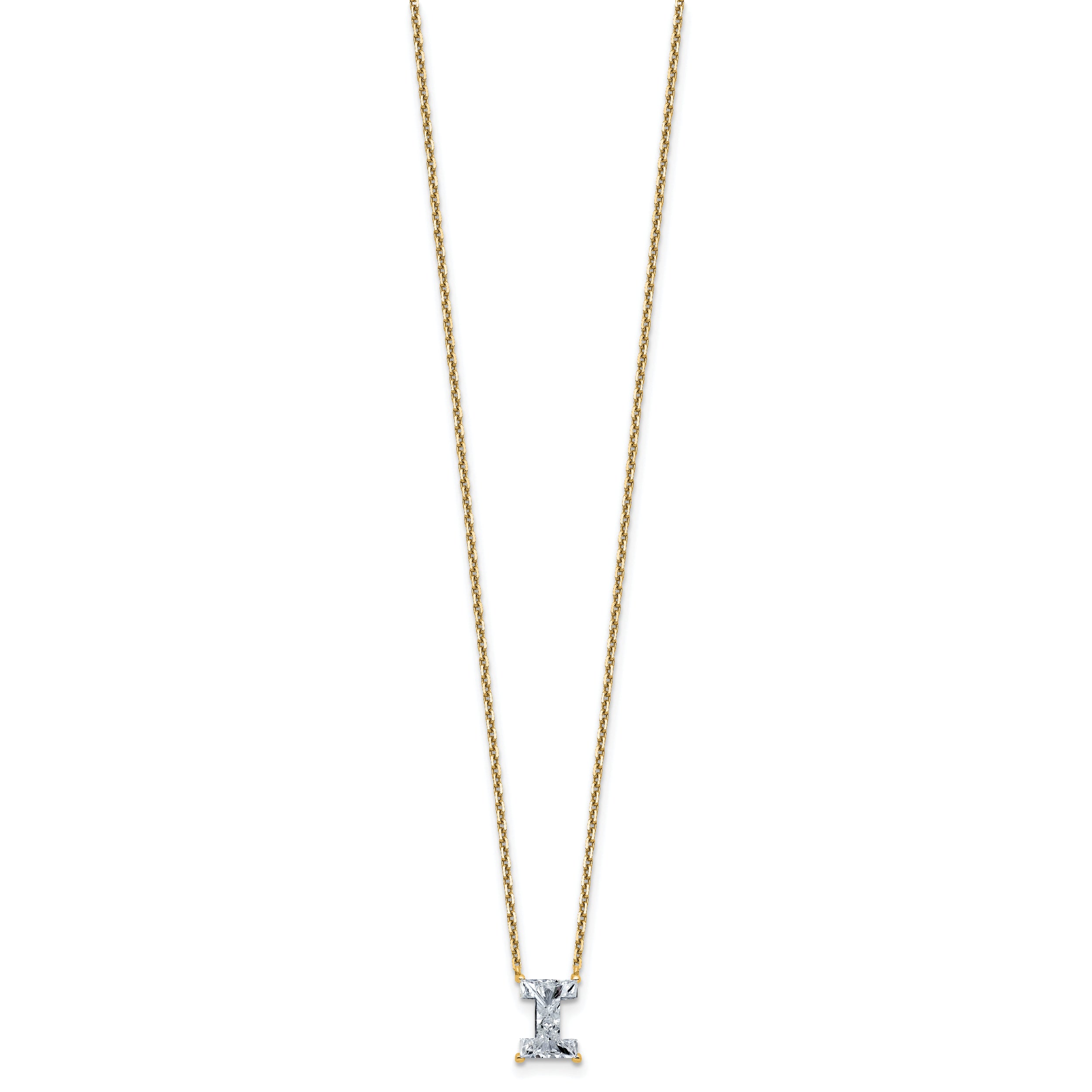 14k 1 3/4 carat Lab Grown Diamond VS+ F+ Complete Letter I Single Stone 18 inch Initial Necklace