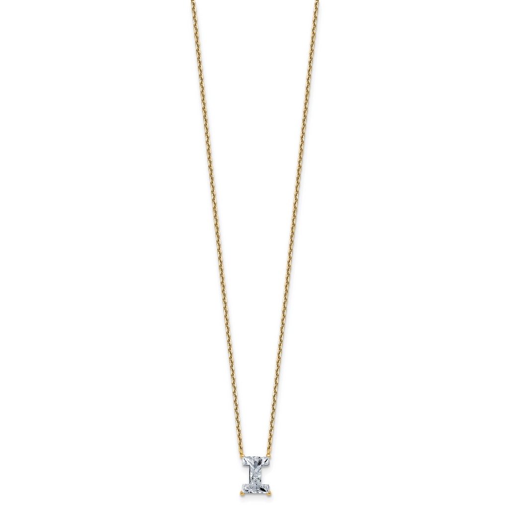 14k 1 3/4 carat Lab Grown Diamond VS+ F+ Complete Letter I Single Stone 18 inch Initial Necklace