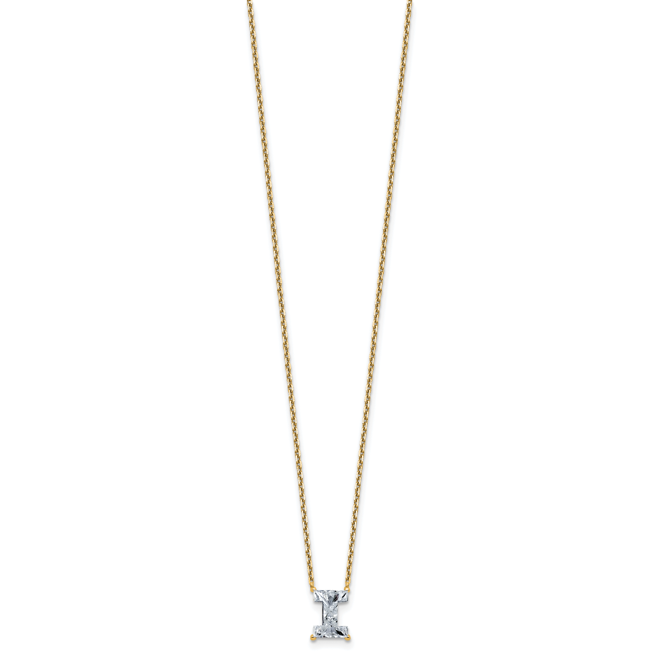 14k 1 3/4 carat Lab Grown Diamond VS+ F+ Complete Letter I Single Stone 18 inch Initial Necklace