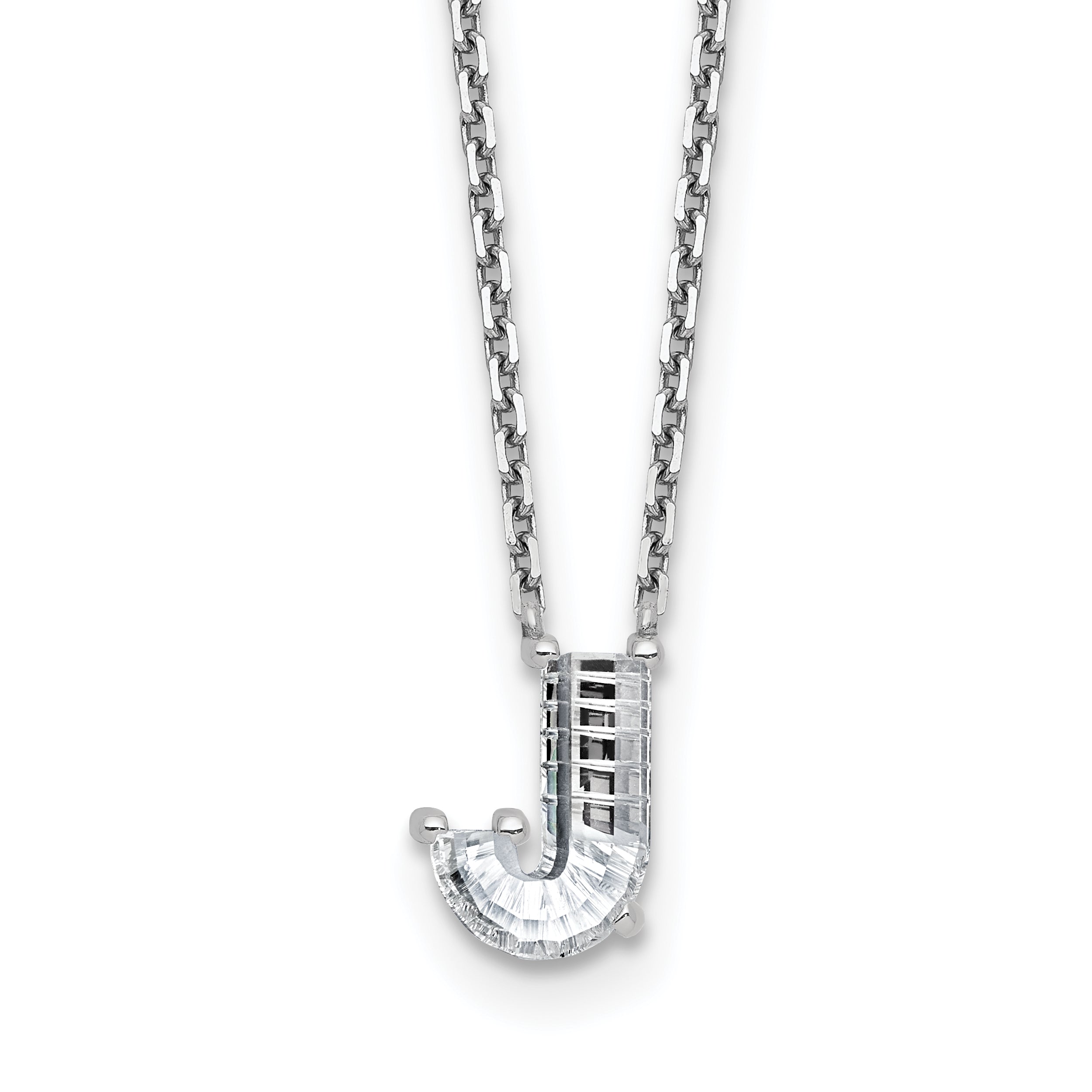 14k White Gold 1 1/4 carat Lab Grown Diamond VS+ F+ Complete Letter J Single Stone 18 inch Initial Necklace