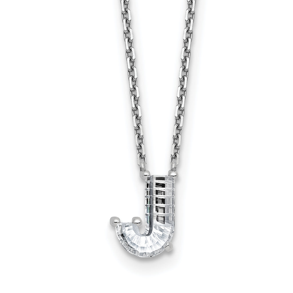 14k White Gold 1 1/4 carat Lab Grown Diamond VS+ F+ Complete Letter J Single Stone 18 inch Initial Necklace