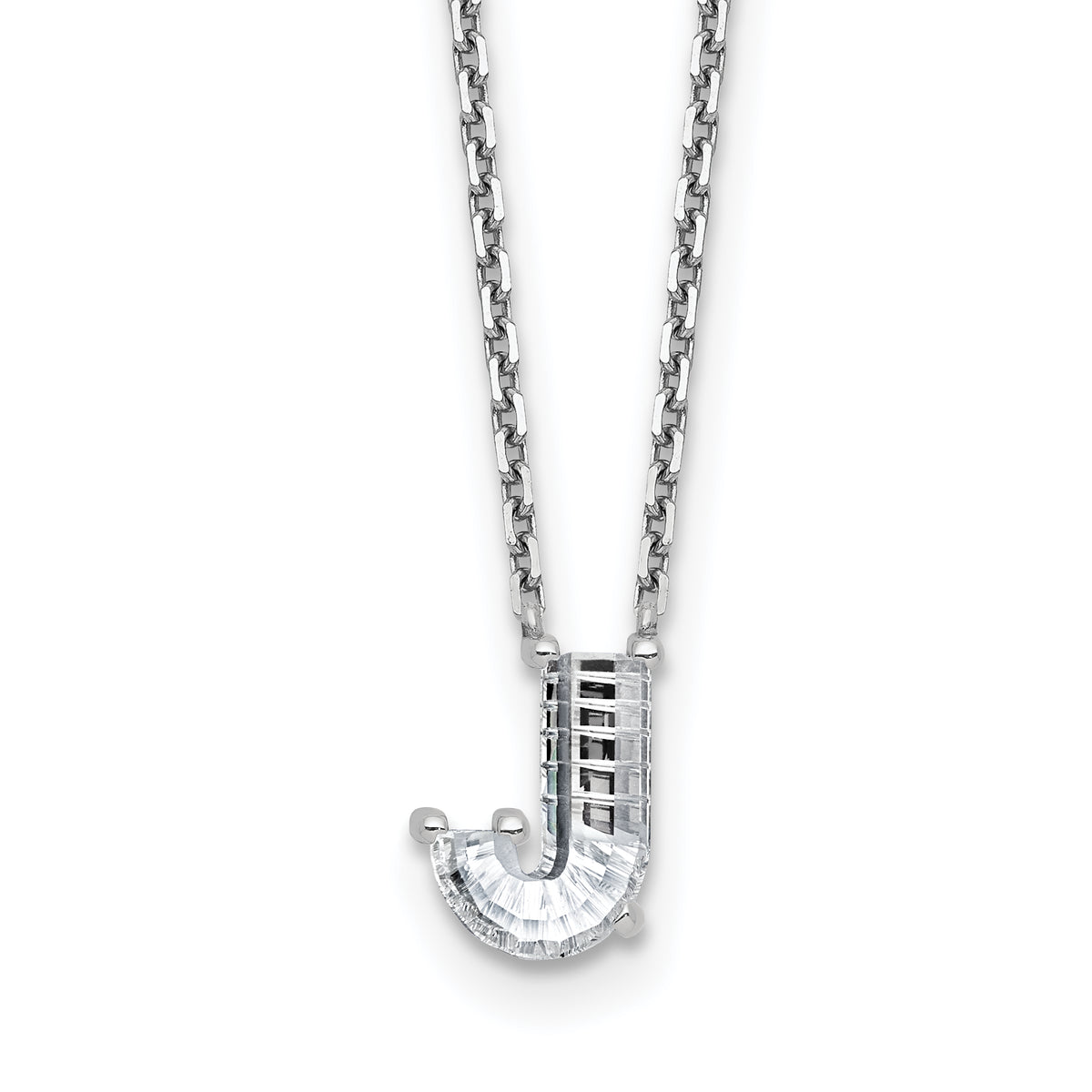 14k White Gold 1 1/4 carat Lab Grown Diamond VS+ F+ Complete Letter J Single Stone 18 inch Initial Necklace