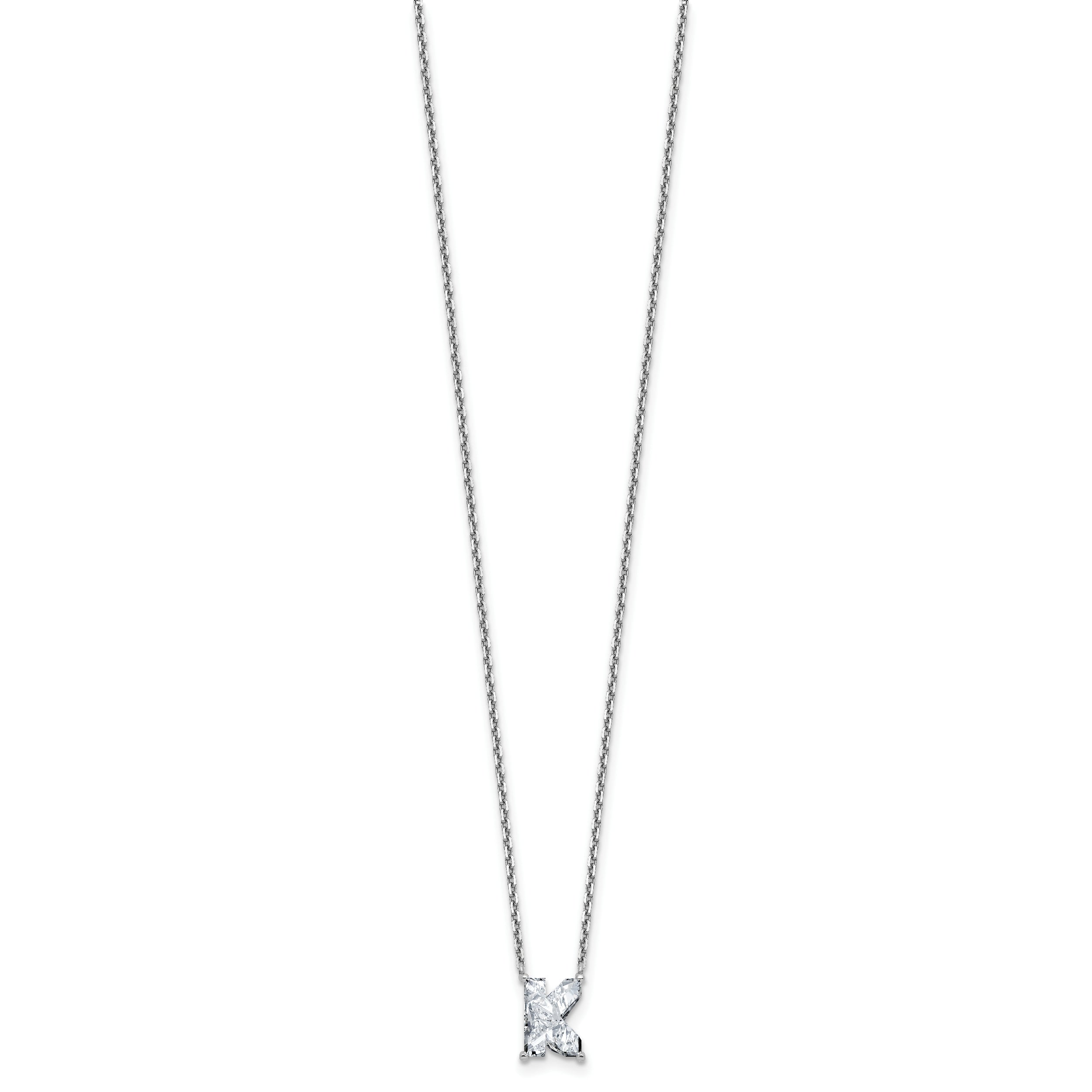 14k White Gold 2 carat Lab Grown Diamond VS+ F+ Complete Letter K Single Stone 18 inch Initial Necklace
