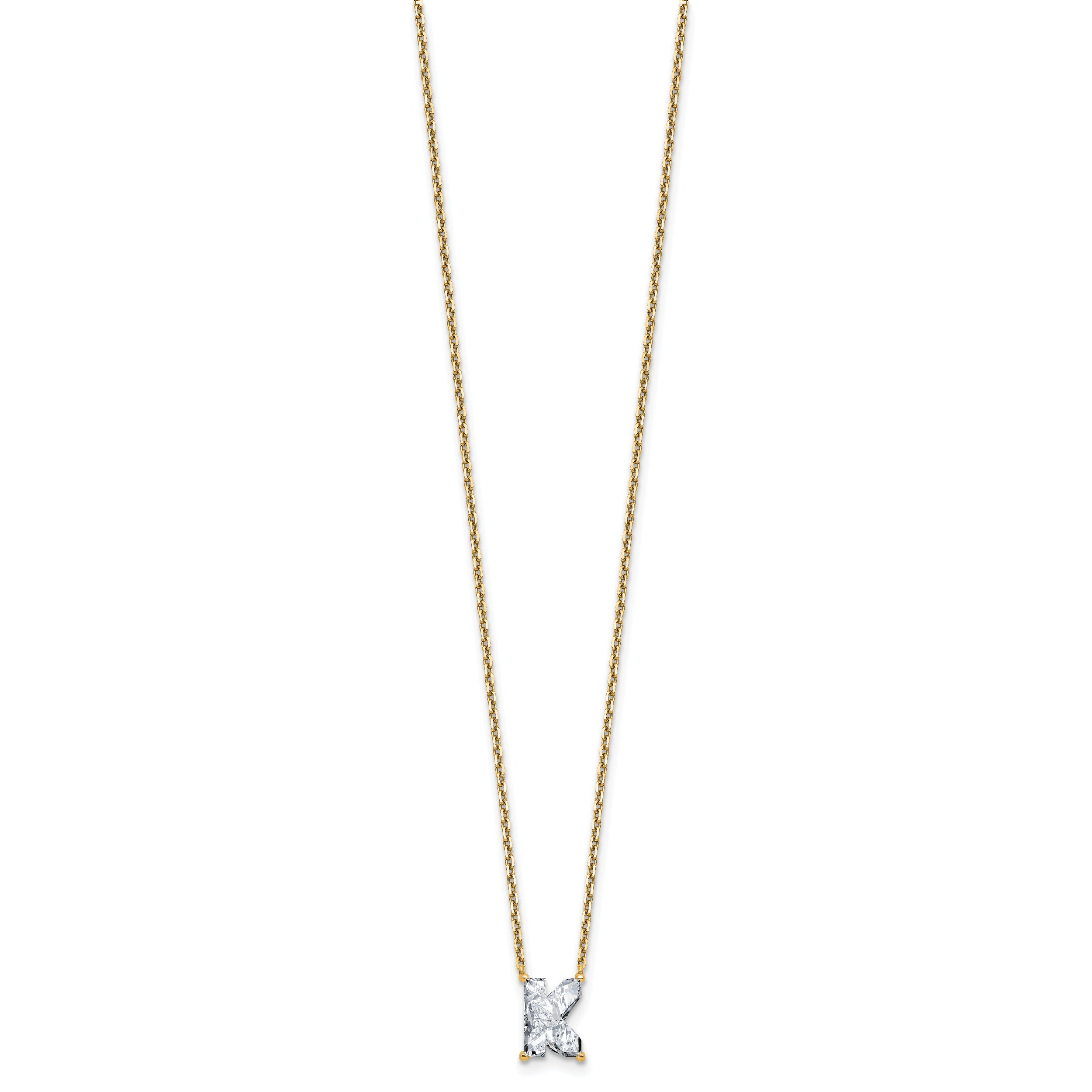 14k 2 carat Lab Grown Diamond VS+ F+ Complete Letter K Single Stone 18 inch Initial Necklace