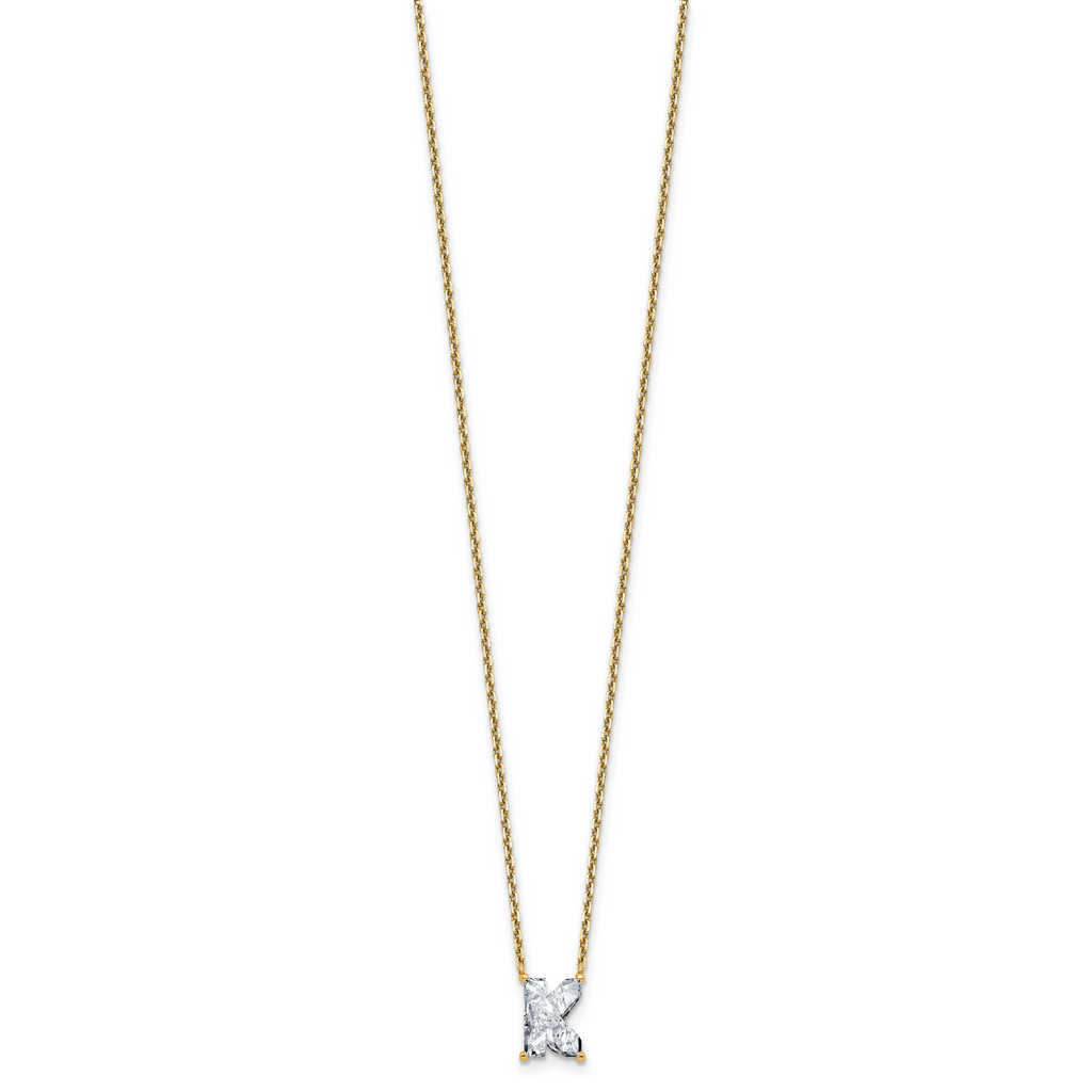 14k 2 carat Lab Grown Diamond VS+ F+ Complete Letter K Single Stone 18 inch Initial Necklace