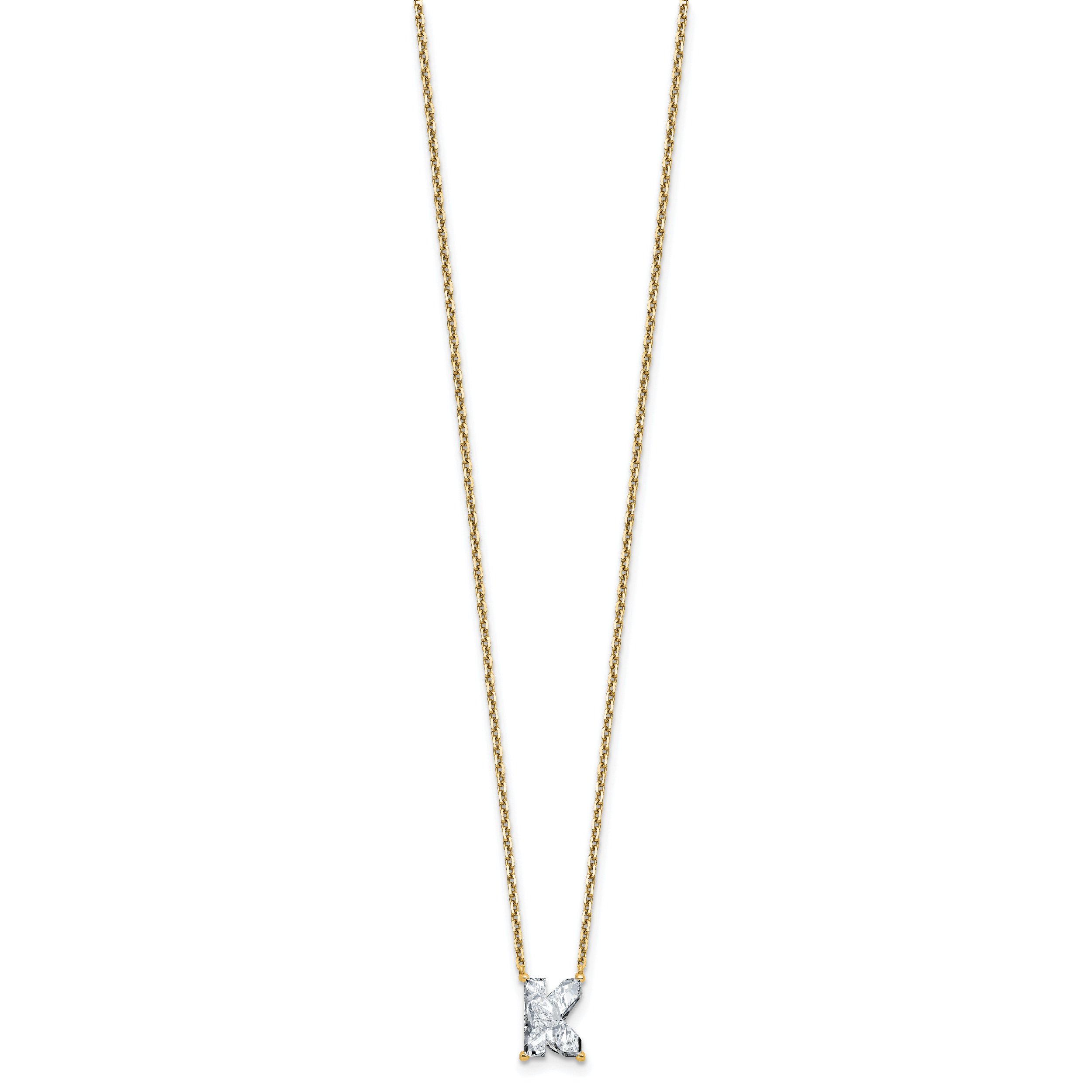 14k 2 carat Lab Grown Diamond VS+ F+ Complete Letter K Single Stone 18 inch Initial Necklace