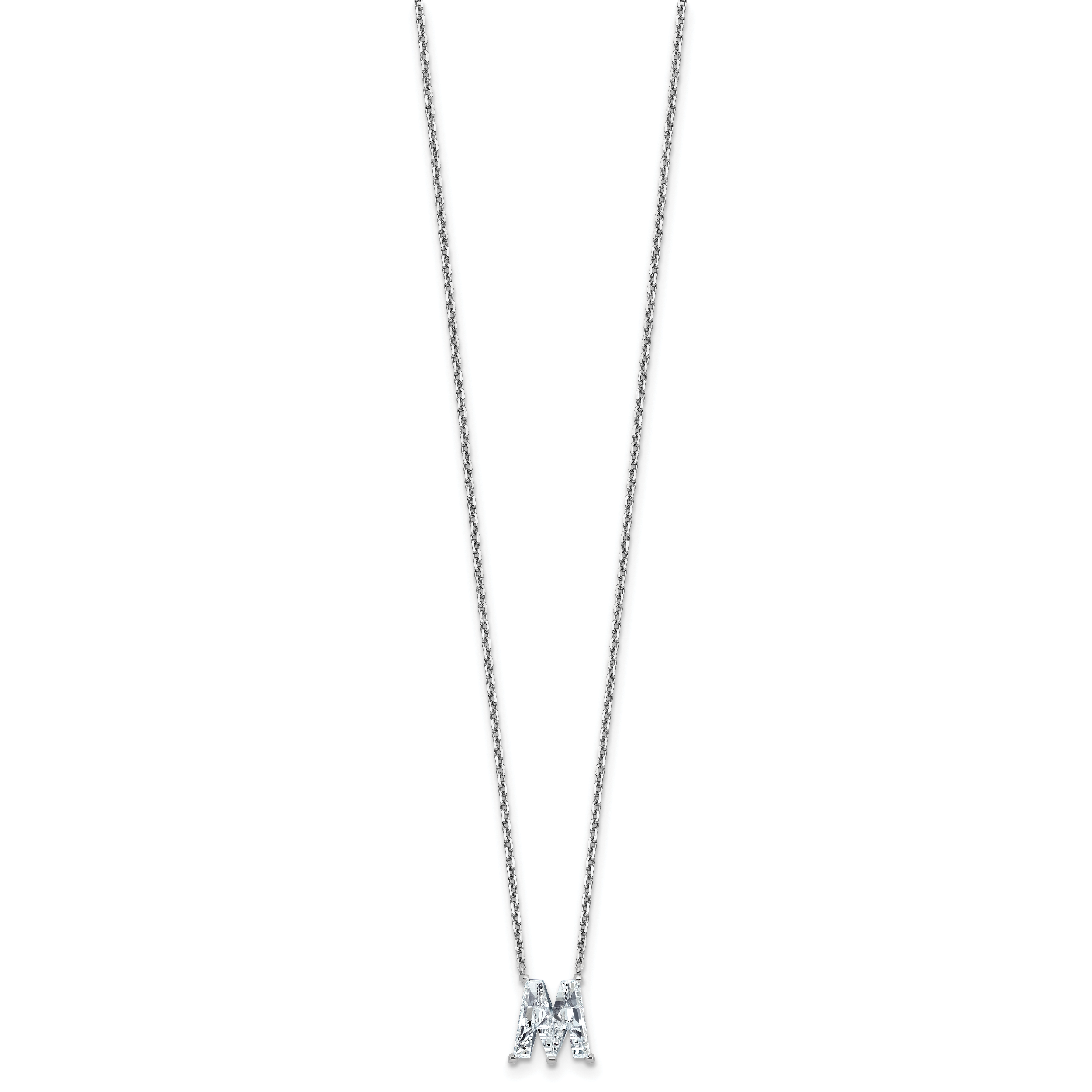 14k White Gold 2 1/3 carat Lab Grown Diamond VS+ F+ Complete Letter M Single Stone 18 inch Initial Necklace