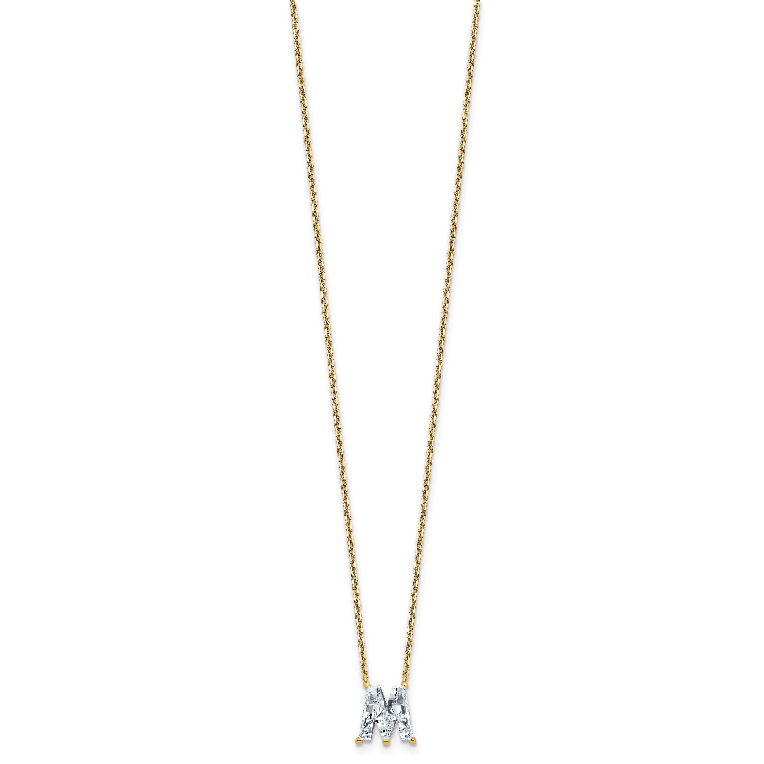 14k 2 1/3 carat Lab Grown Diamond VS+ F+ Complete Letter M Single Stone 18 inch Initial Necklace