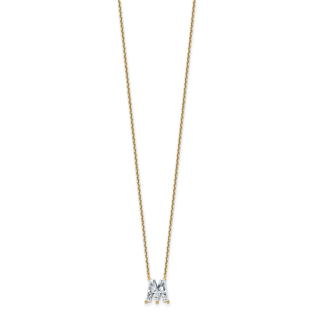 14k 2 1/3 carat Lab Grown Diamond VS+ F+ Complete Letter M Single Stone 18 inch Initial Necklace